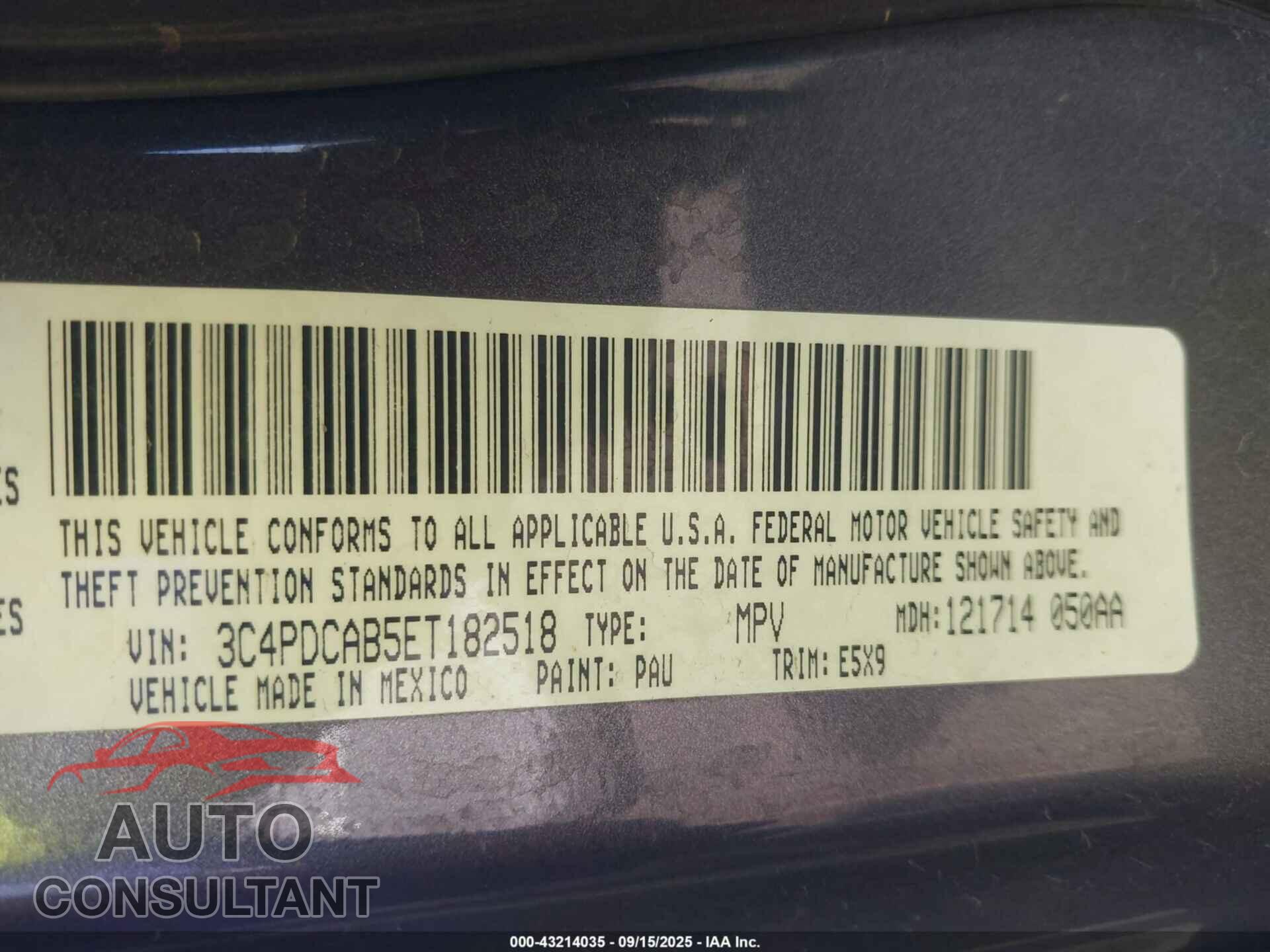DODGE JOURNEY 2014 - 3C4PDCAB5ET182518