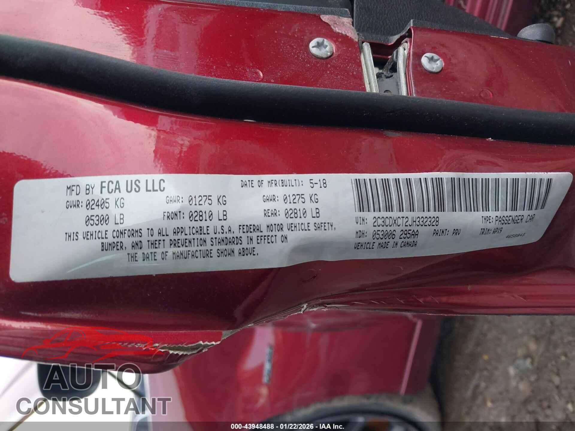 DODGE CHARGER 2018 - 2C3CDXCT2JH332328