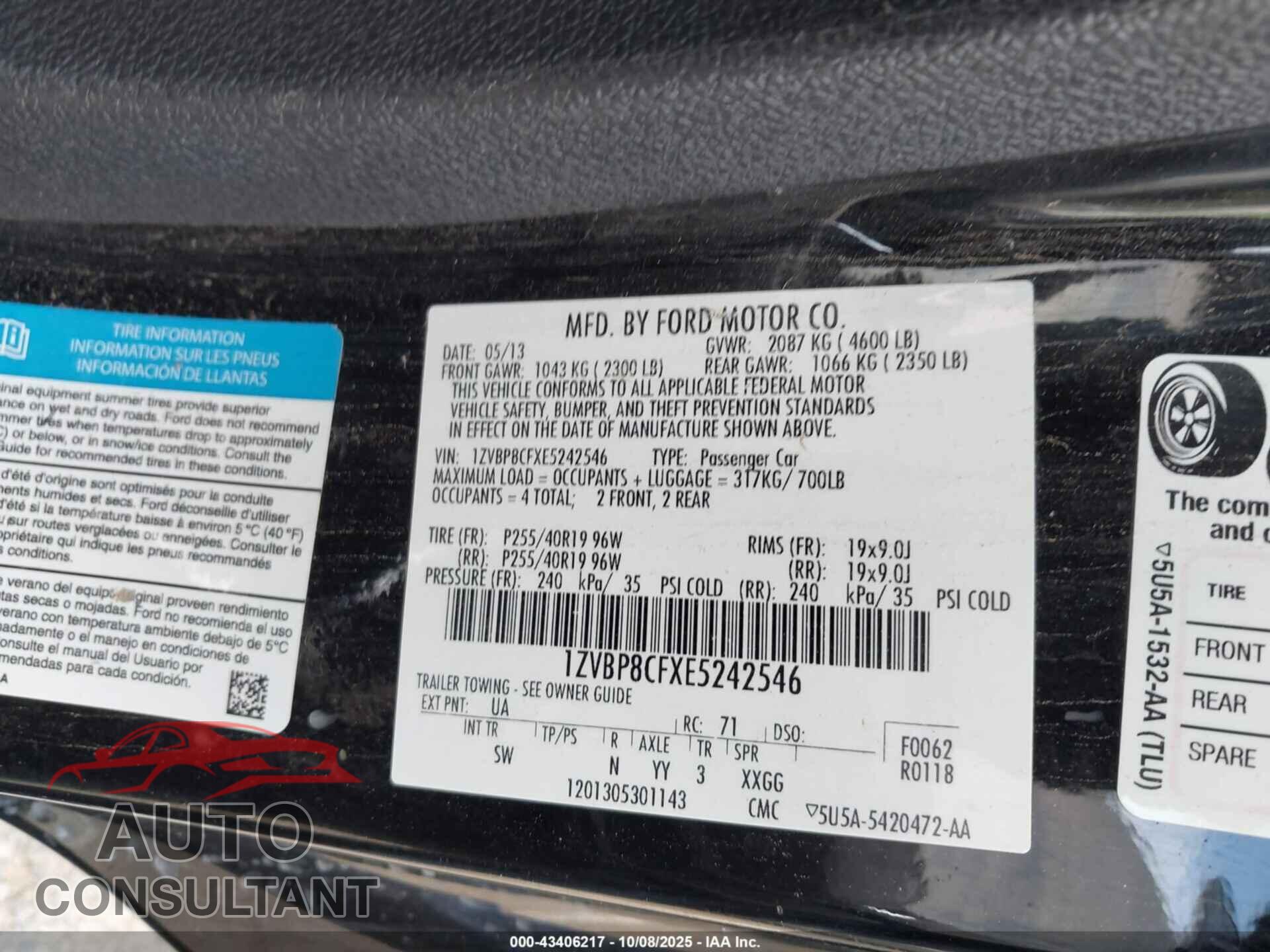 FORD MUSTANG 2014 - 1ZVBP8CFXE5242546