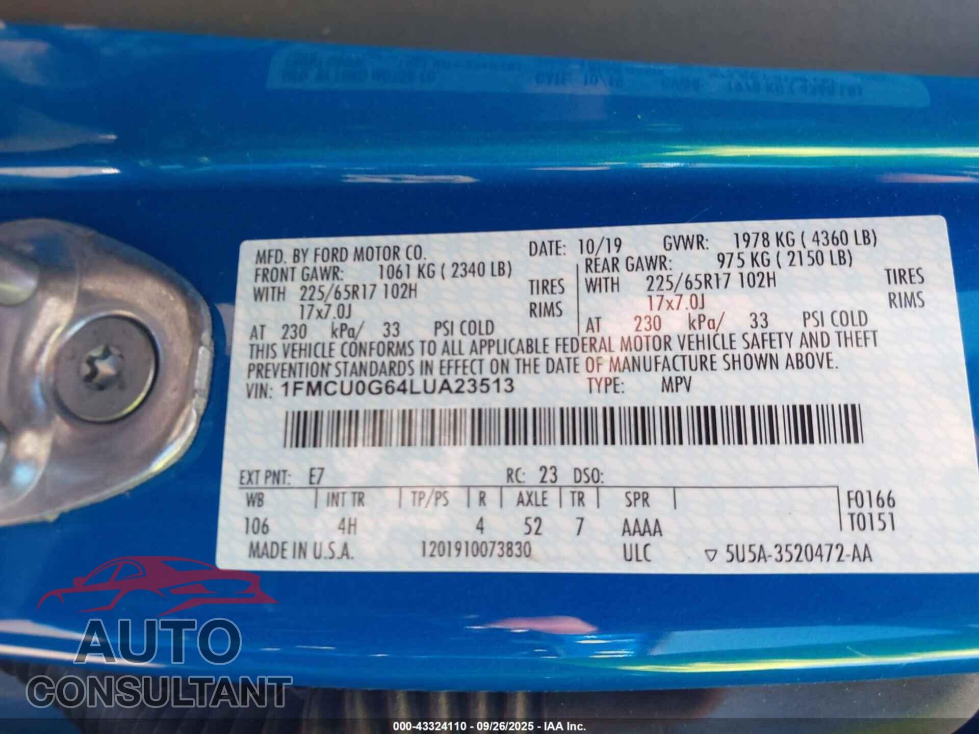 FORD ESCAPE 2020 - 1FMCU0G64LUA23513