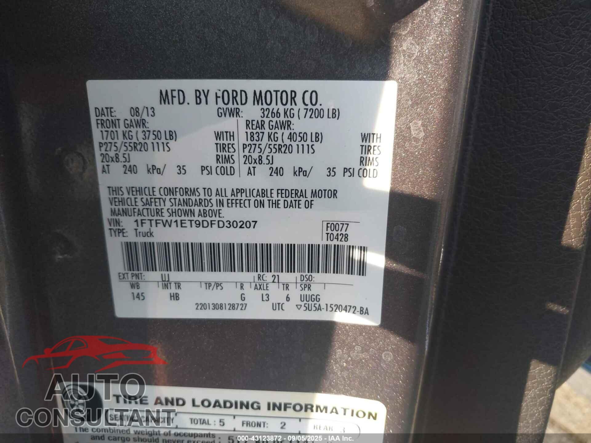 FORD F-150 2013 - 1FTFW1ET9DFD30207