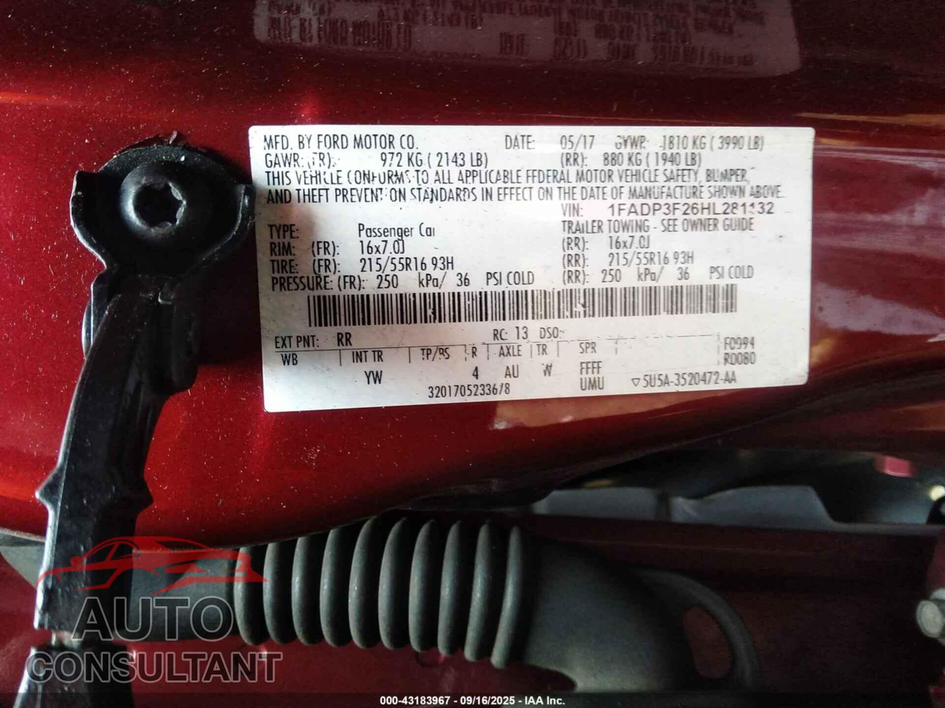 FORD FOCUS 2017 - 1FADP3F26HL281132