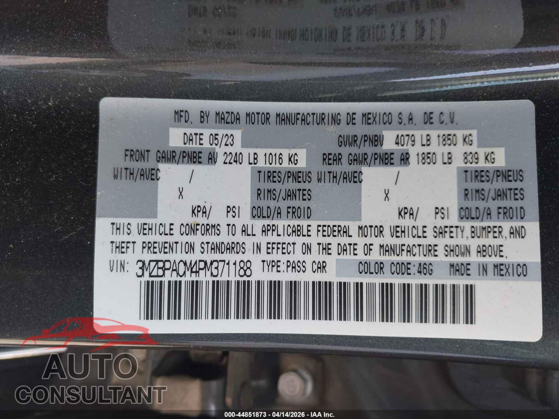 MAZDA MAZDA3 2023 - 3MZBPACM4PM371188