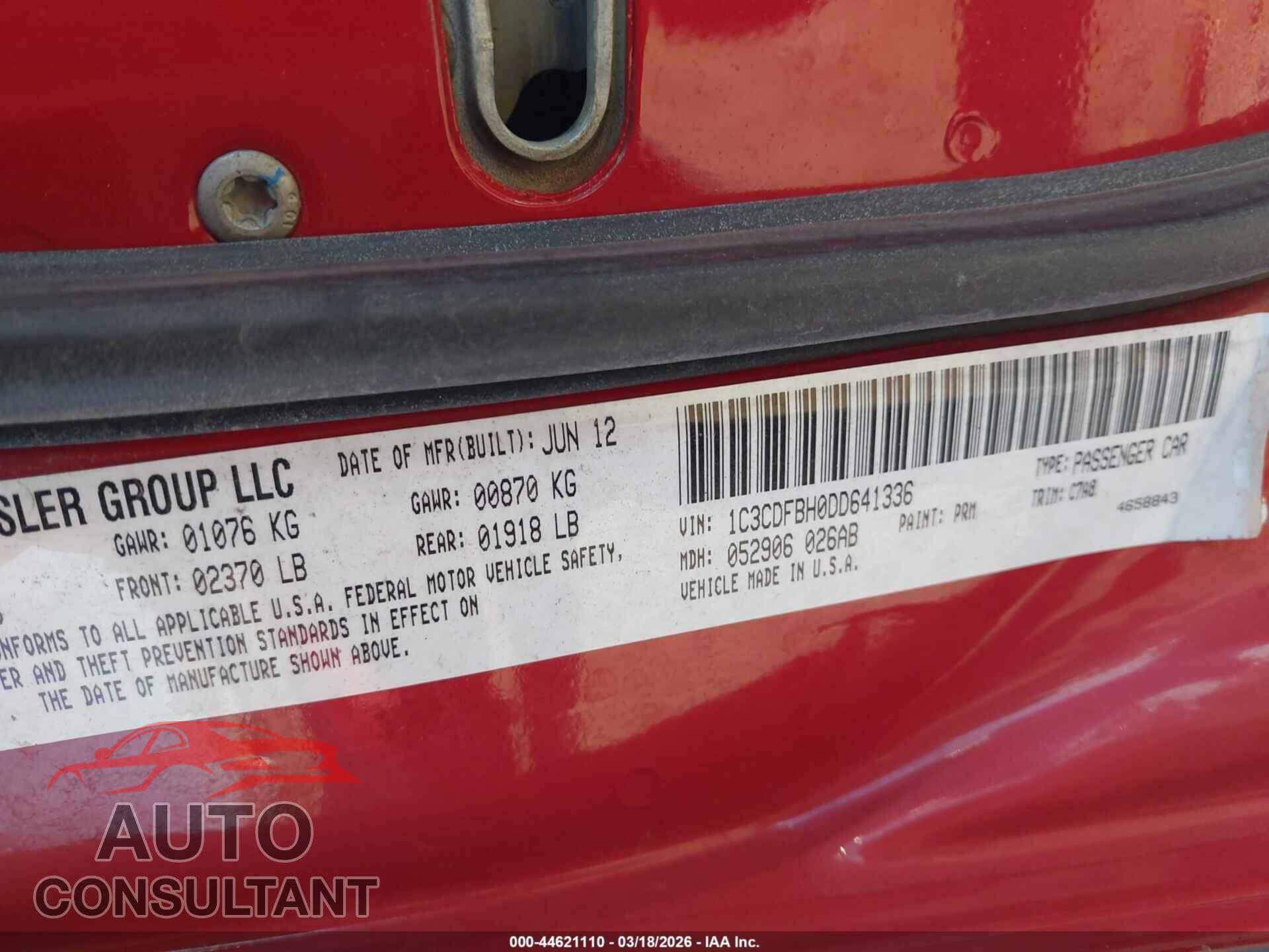 DODGE DART 2013 - 1C3CDFBH0DD641336