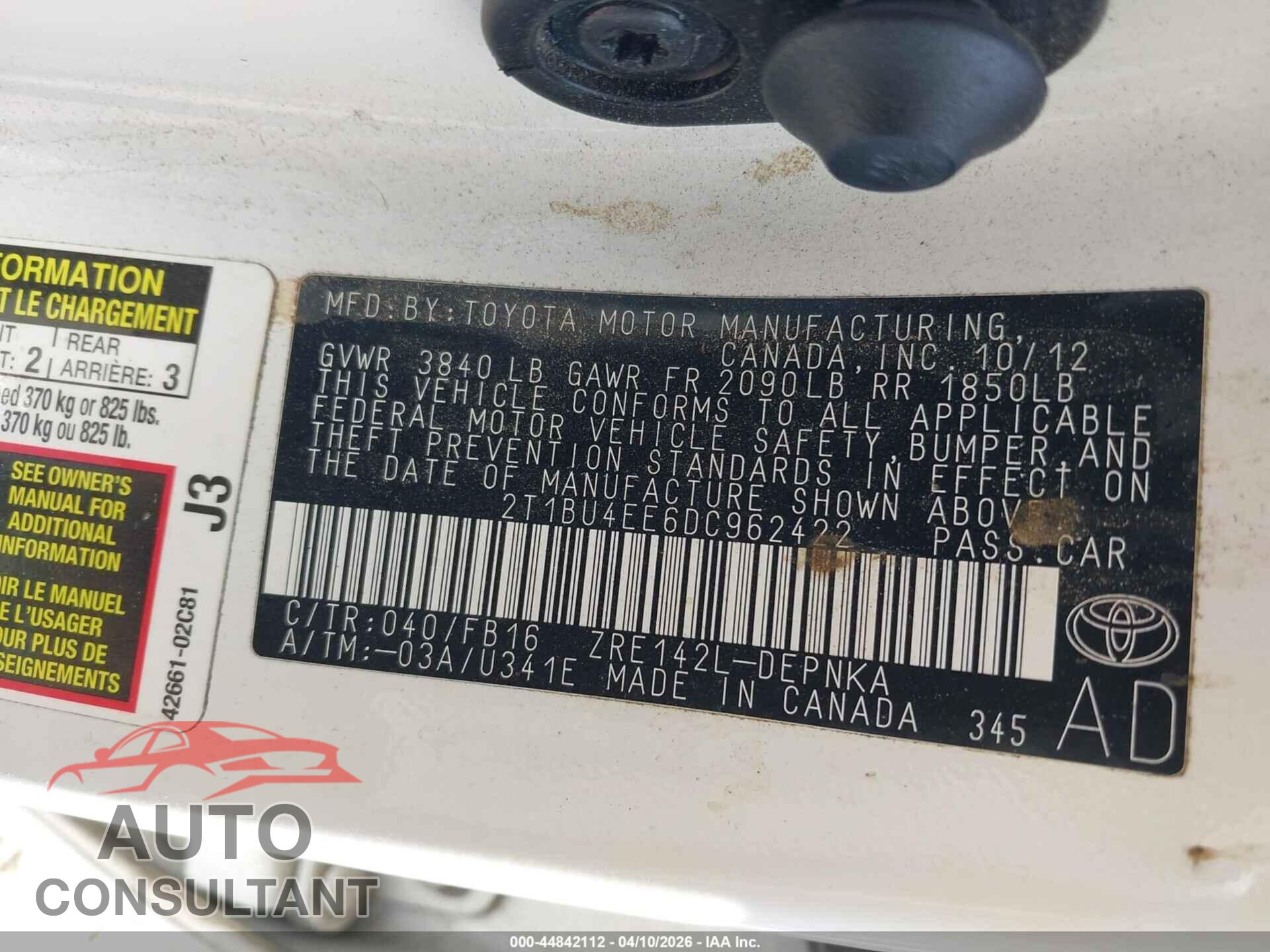 TOYOTA COROLLA 2013 - 2T1BU4EE6DC962422