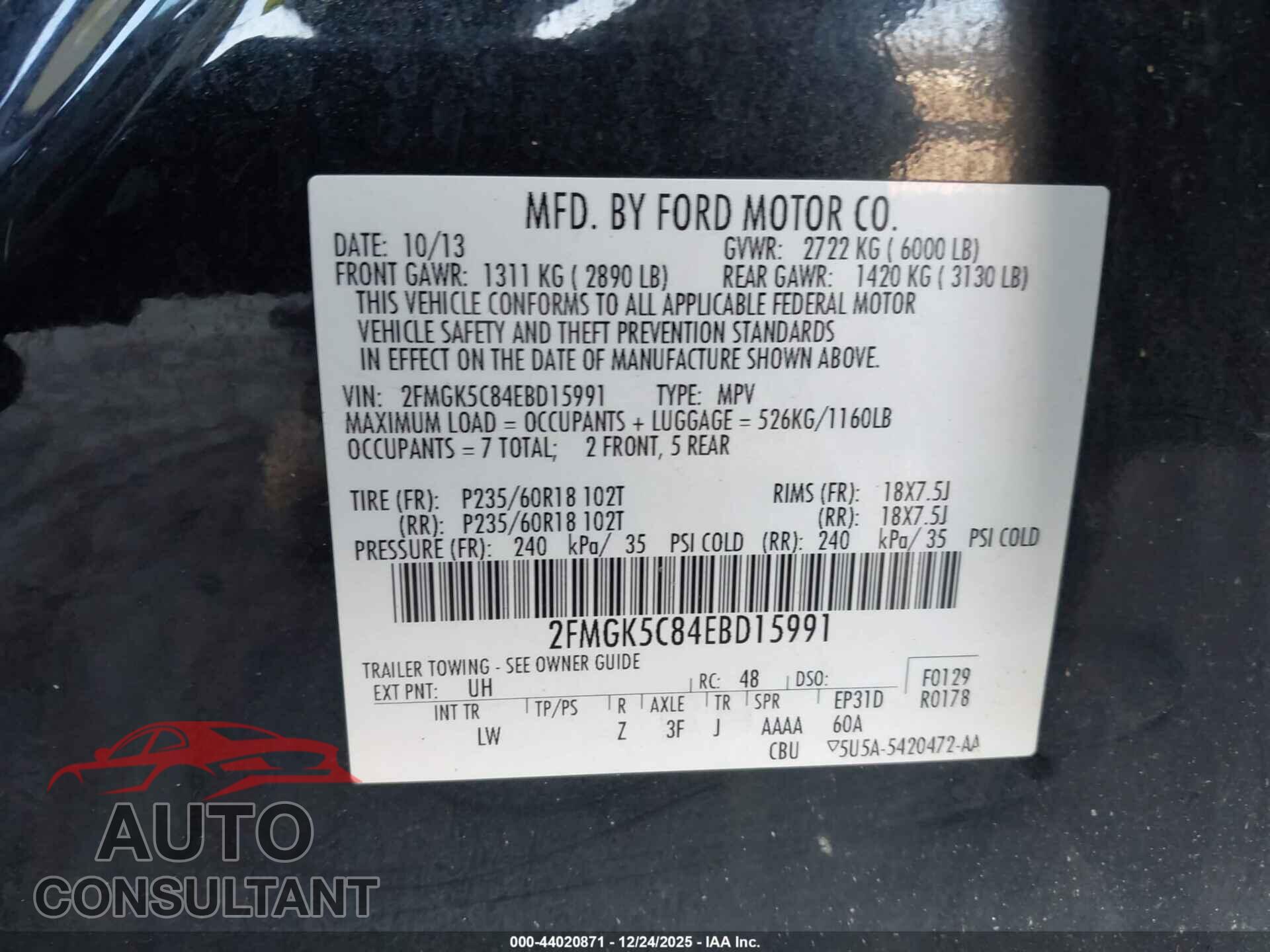 FORD FLEX 2014 - 2FMGK5C84EBD15991