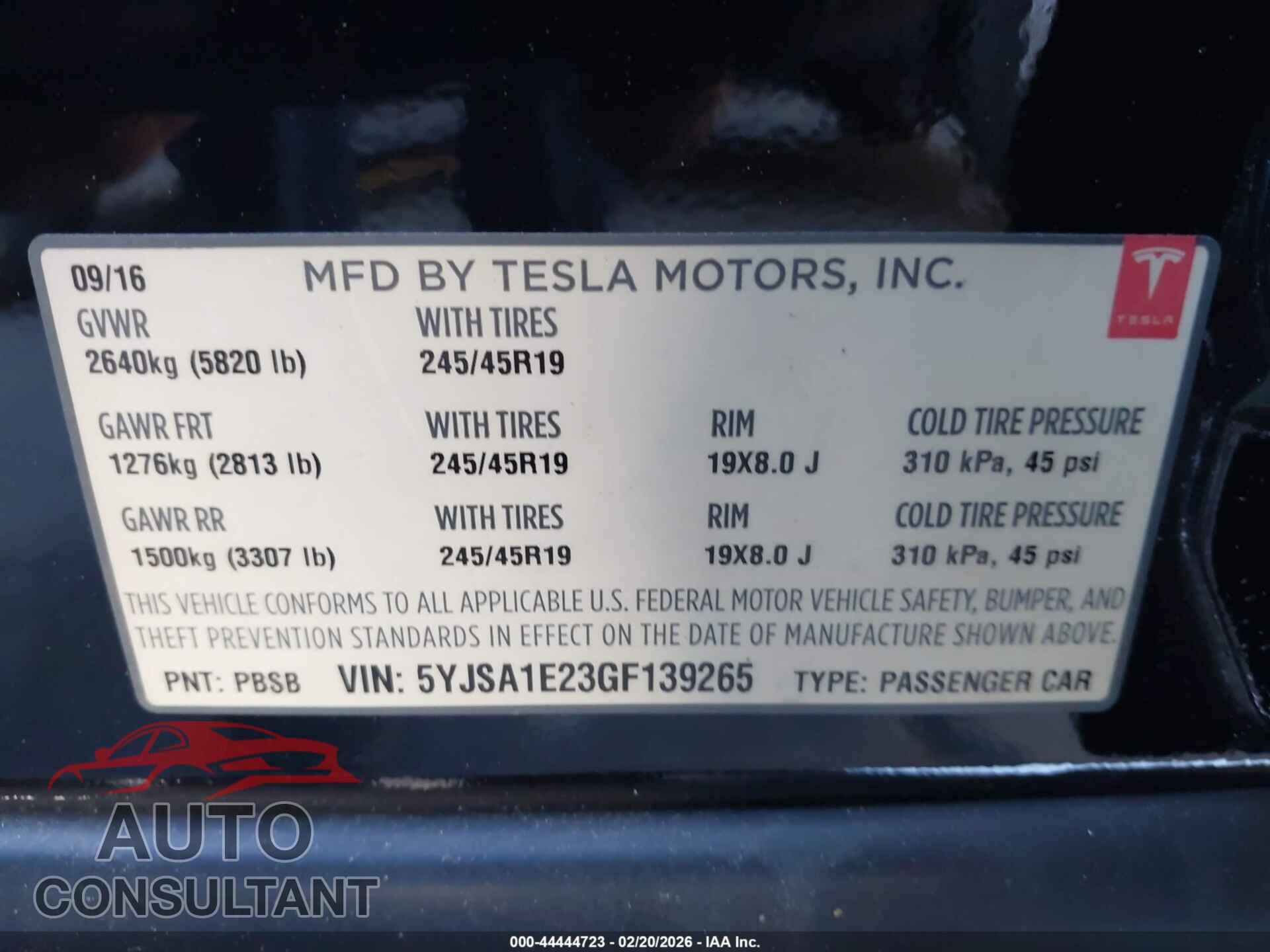 TESLA MODEL S 2016 - 5YJSA1E23GF139265