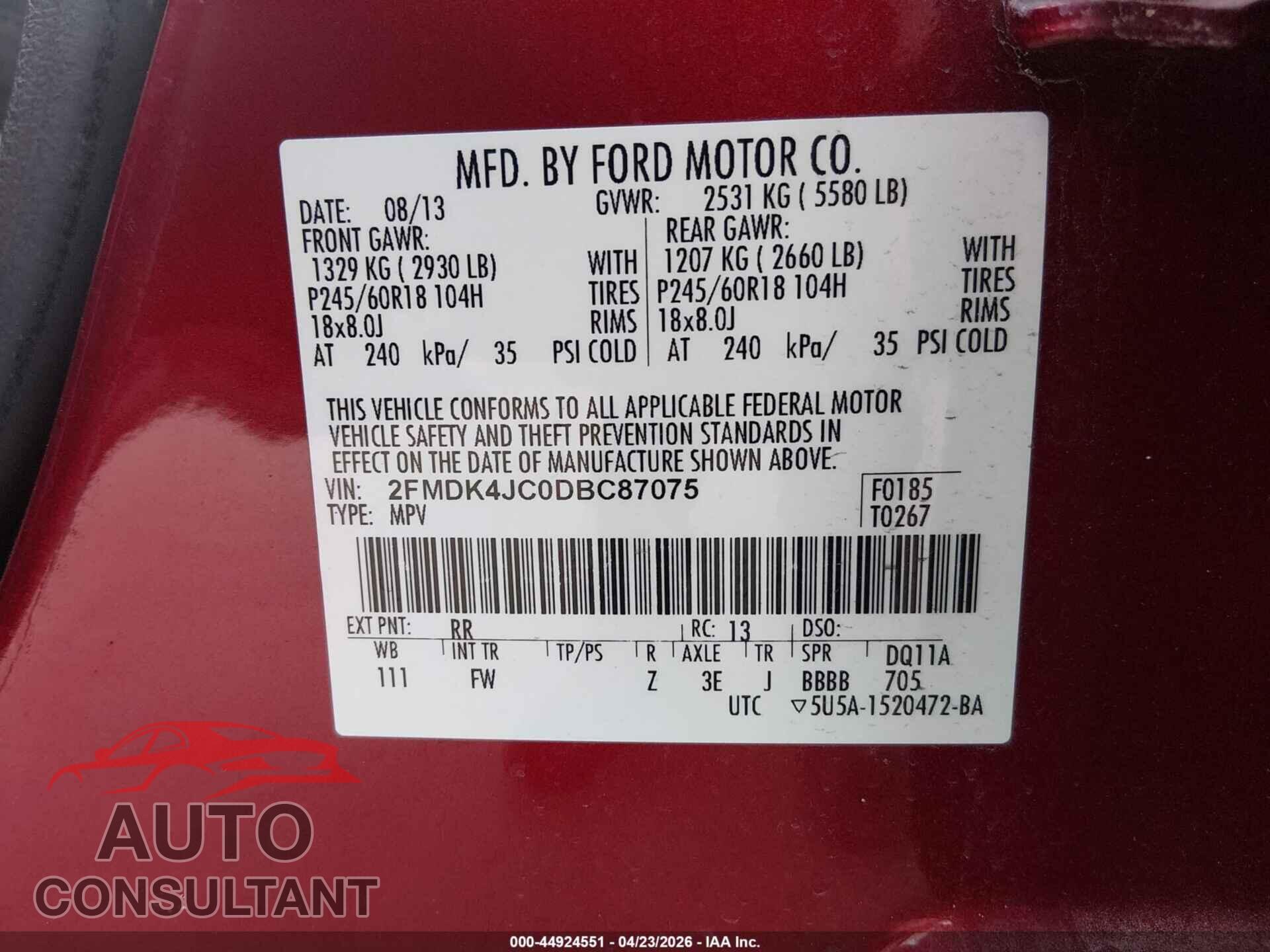 FORD EDGE 2013 - 2FMDK4JC0DBC87075
