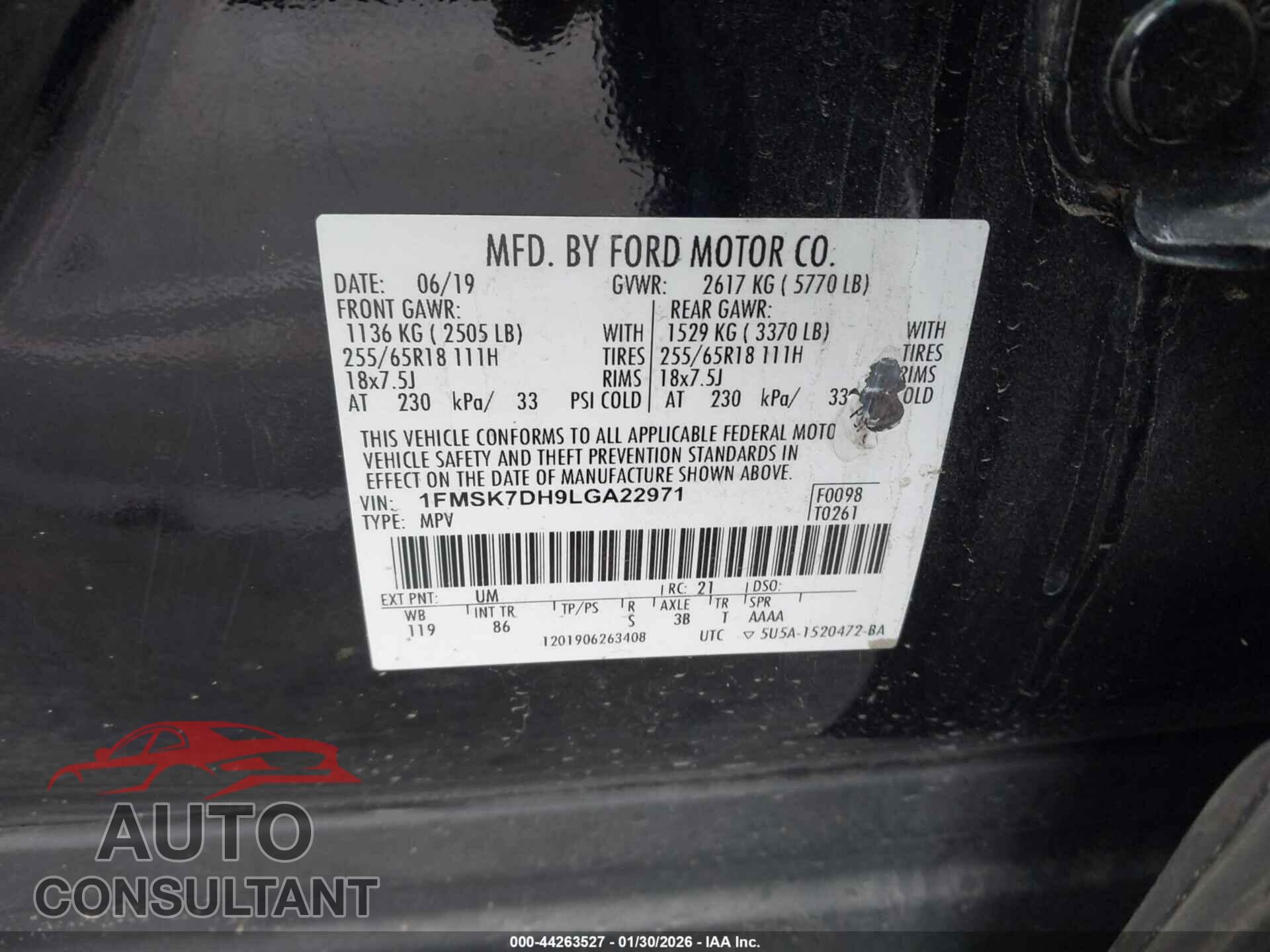 FORD EXPLORER 2020 - 1FMSK7DH9LGA22971
