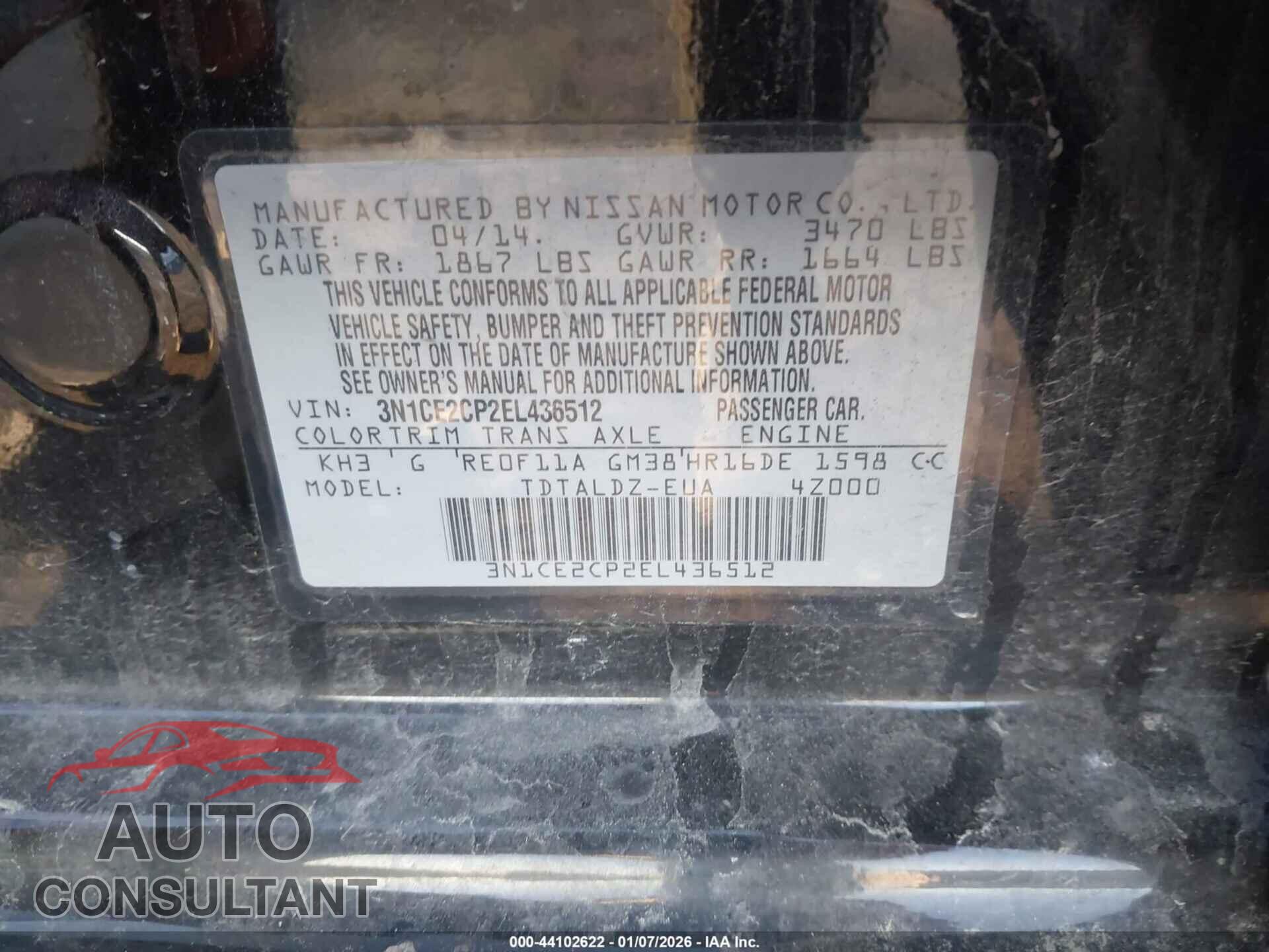 NISSAN VERSA NOTE 2014 - 3N1CE2CP2EL436512