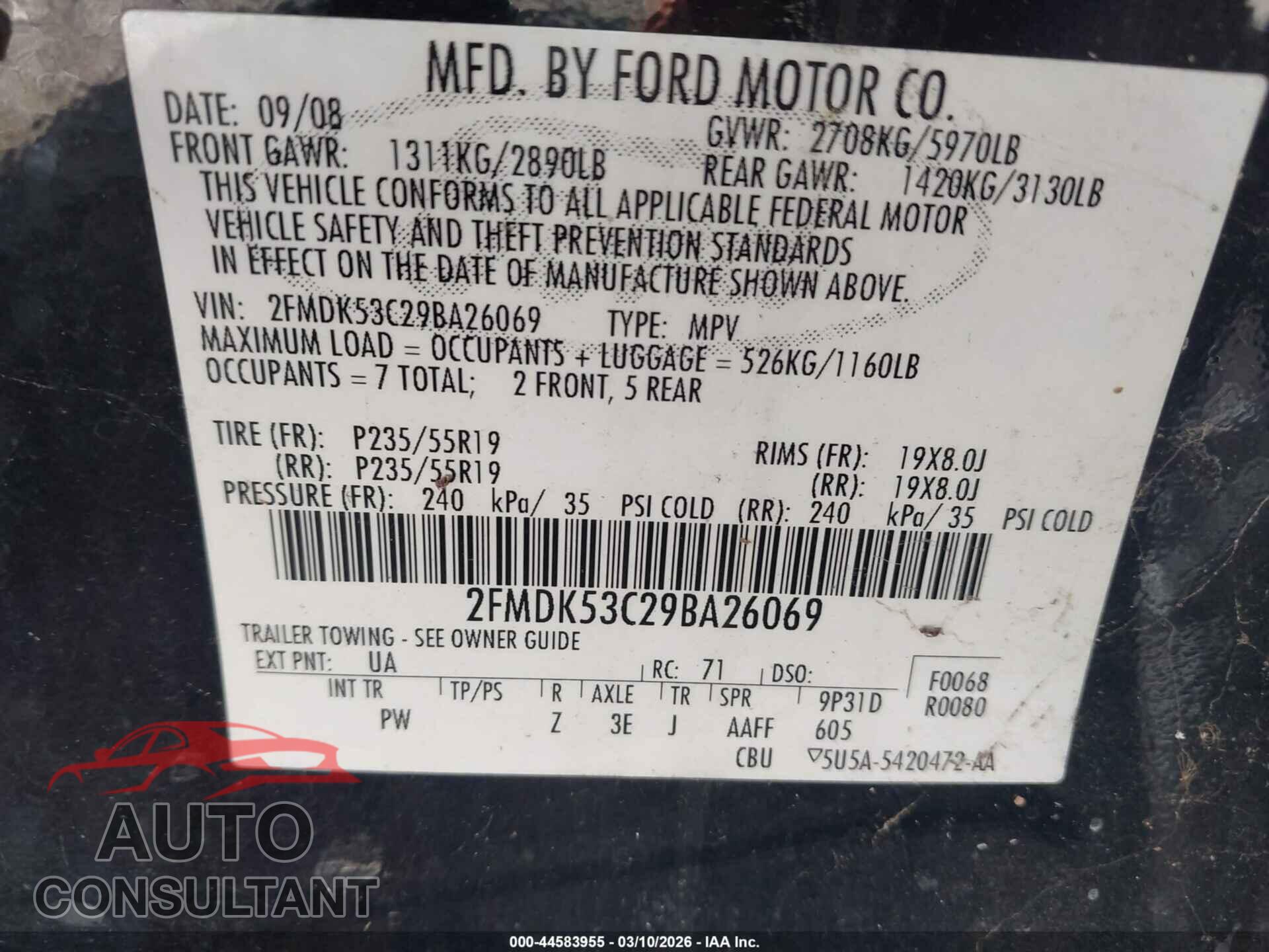FORD FLEX 2009 - 2FMDK53C29BA26069