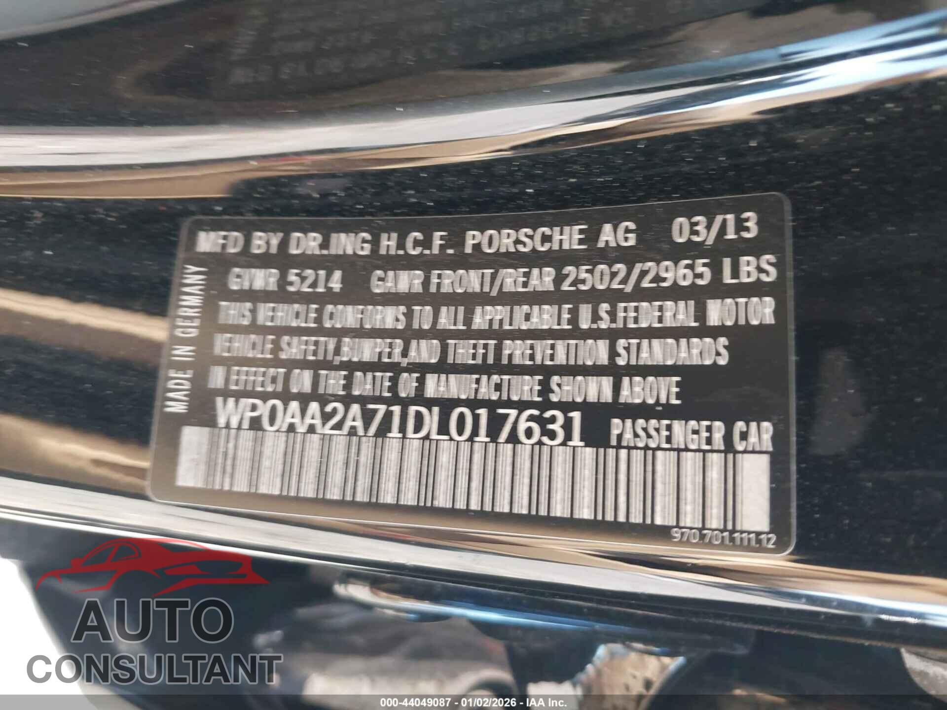 PORSCHE PANAMERA 2013 - WP0AA2A71DL017631