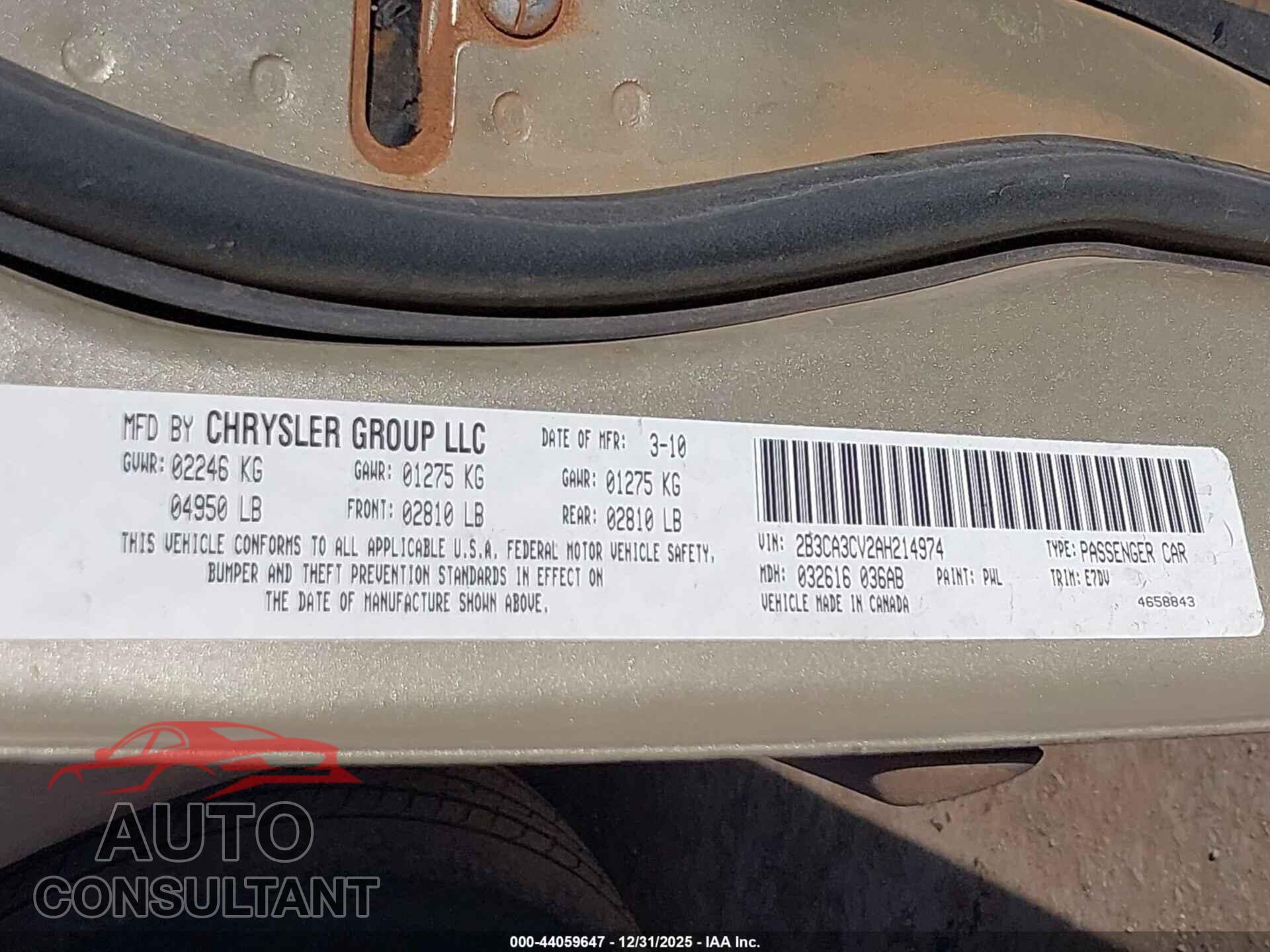 DODGE CHARGER 2010 - 2B3CA3CV2AH214974