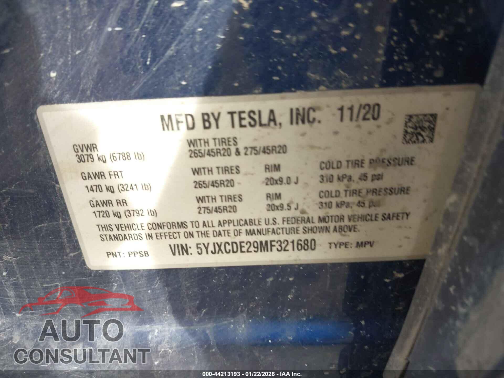 TESLA MODEL X 2021 - 5YJXCDE29MF321680
