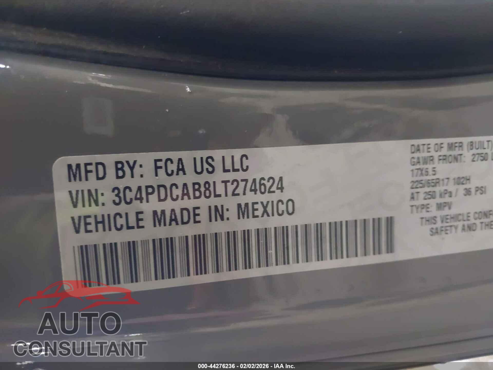 DODGE JOURNEY 2020 - 3C4PDCAB8LT274624