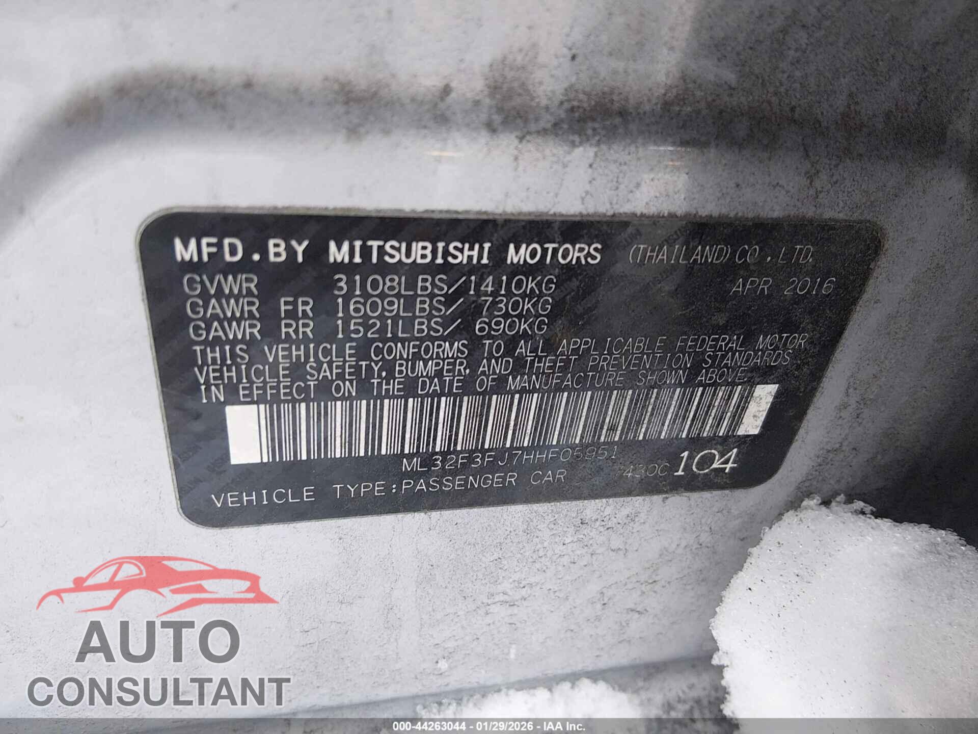 MITSUBISHI MIRAGE G4 2017 - ML32F3FJ7HHF05951