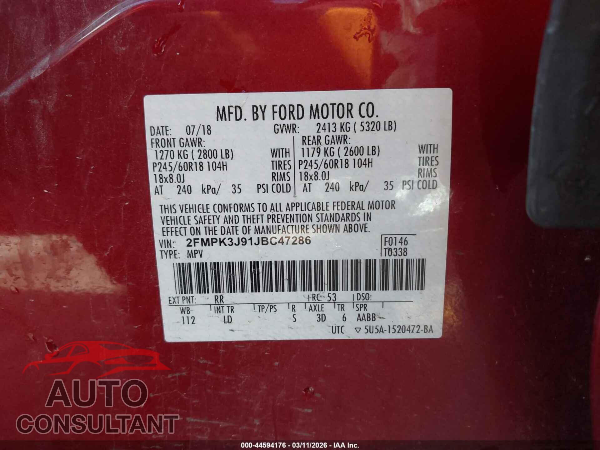FORD EDGE 2018 - 2FMPK3J91JBC47286