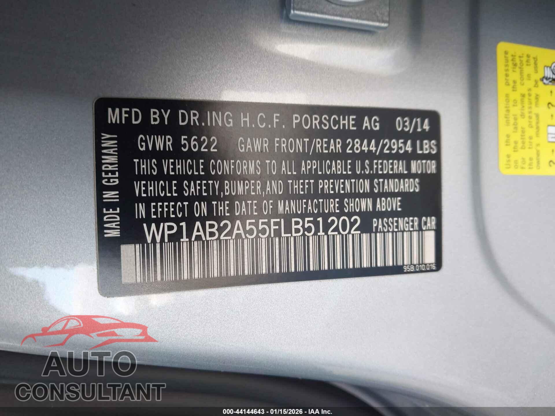 PORSCHE MACAN 2015 - WP1AB2A55FLB51202