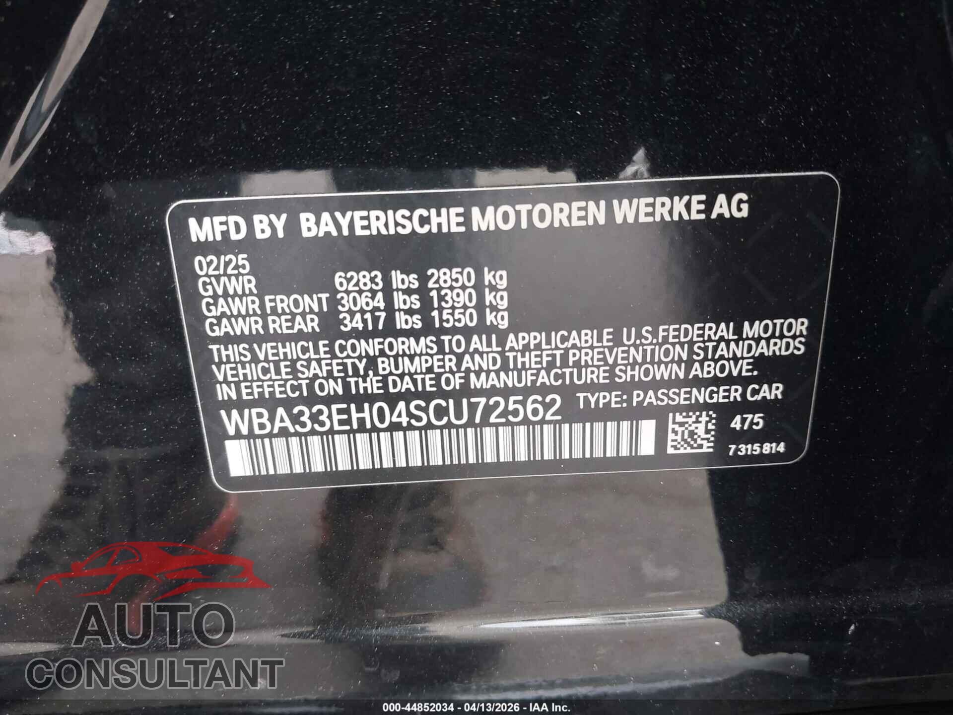 BMW 740I 2025 - WBA33EH04SCU72562