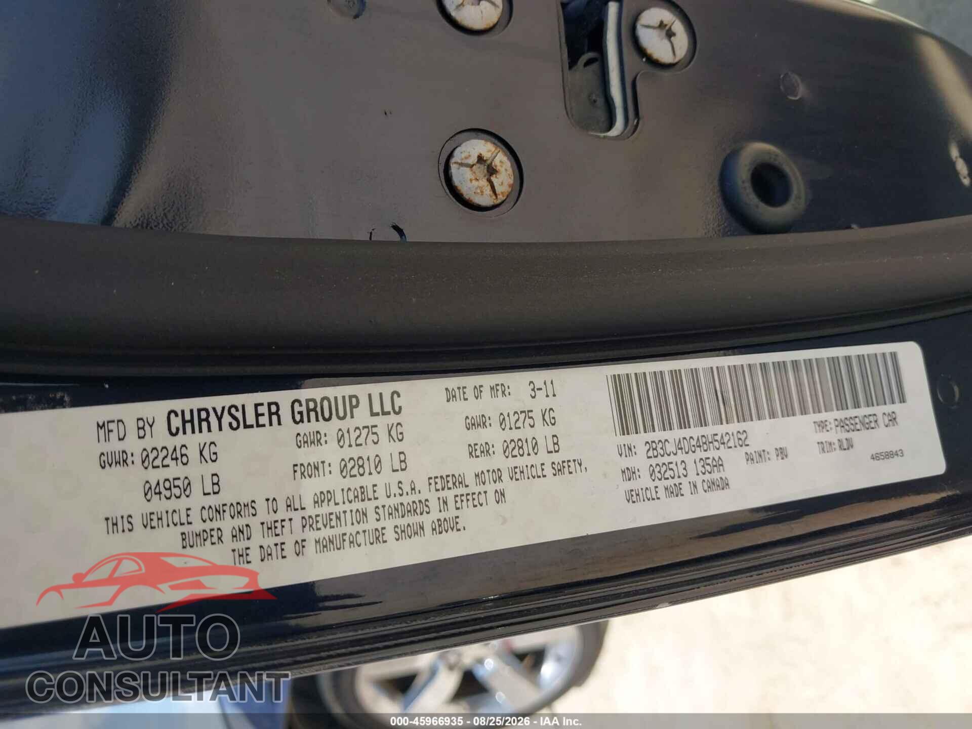DODGE CHALLENGER 2011 - 2B3CJ4DG4BH542162