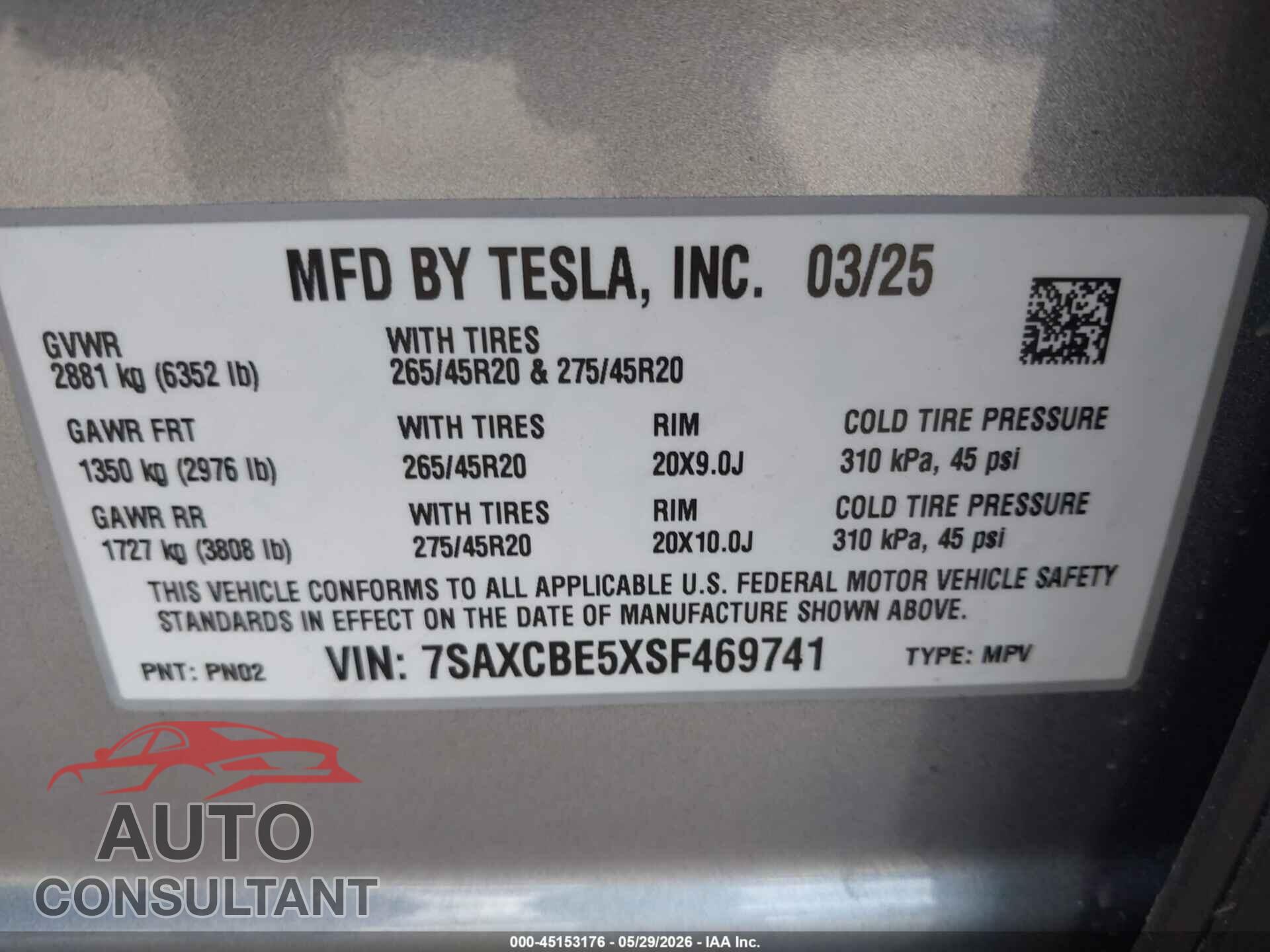 TESLA MODEL X 2025 - 7SAXCBE5XSF469741