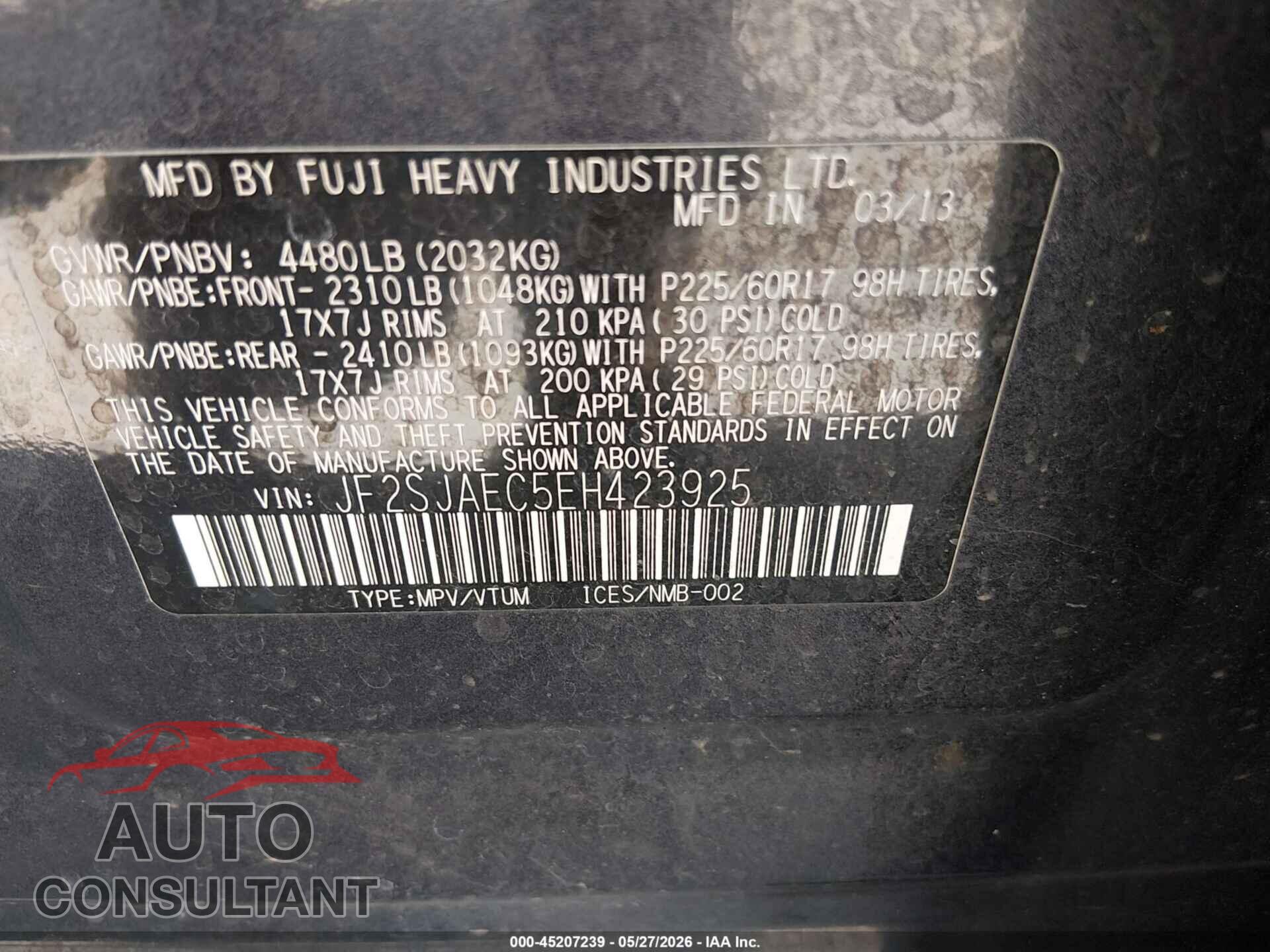 SUBARU FORESTER 2014 - JF2SJAEC5EH423925