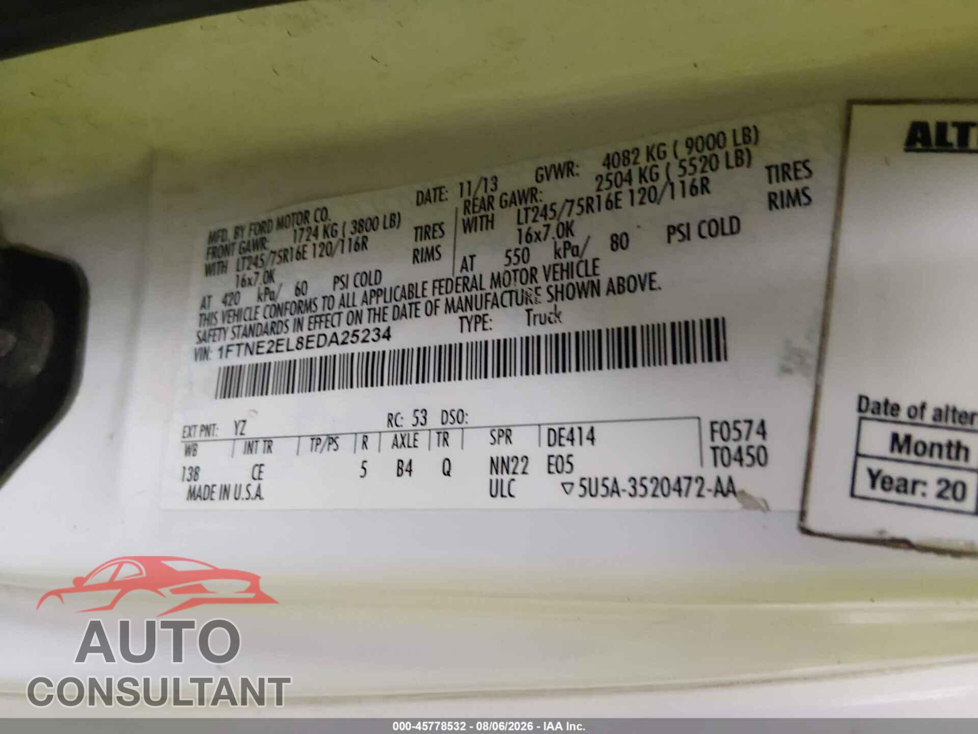 FORD E-250 2014 - 1FTNE2EL8EDA25234