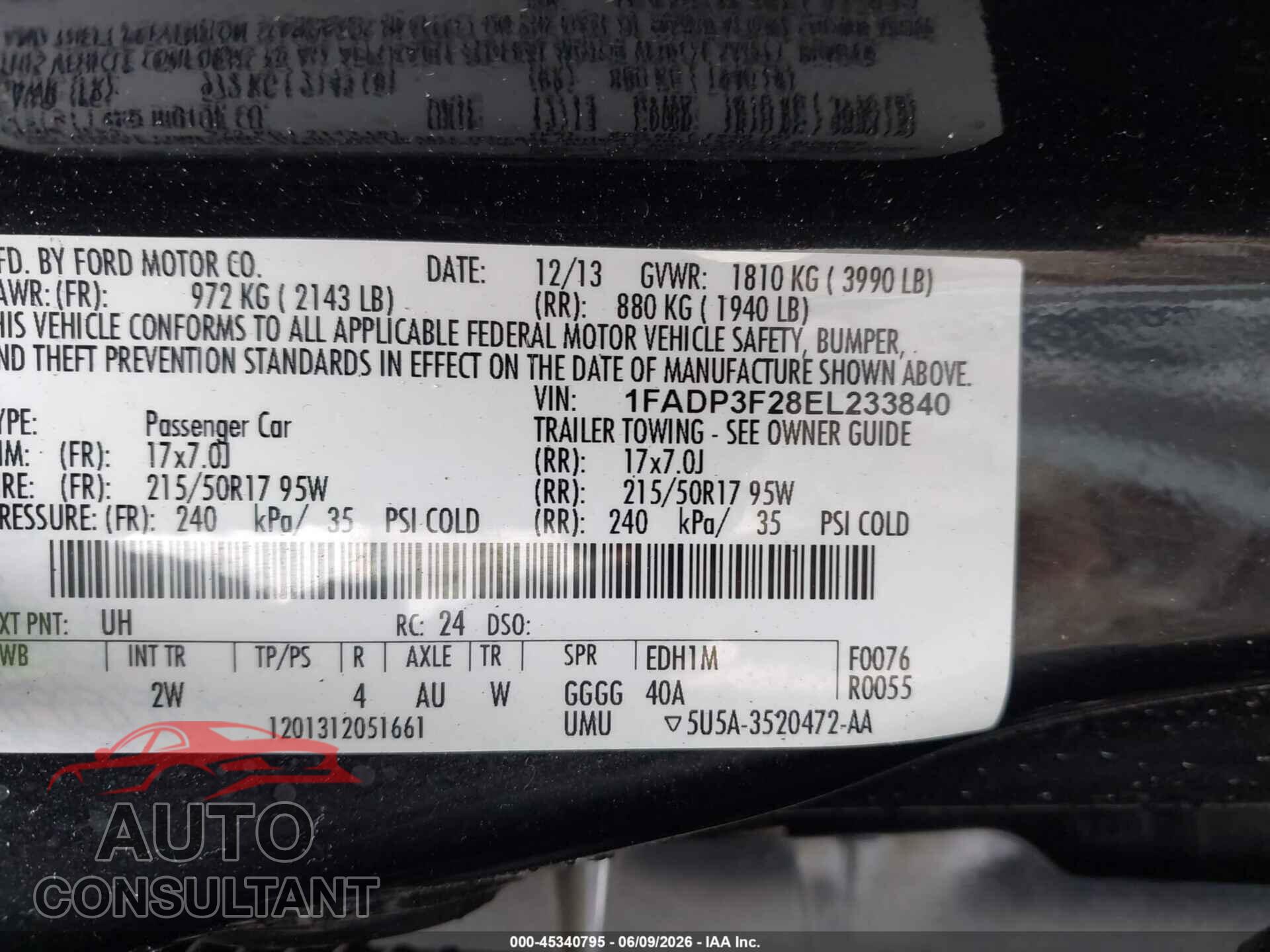 FORD FOCUS 2014 - 1FADP3F28EL233840