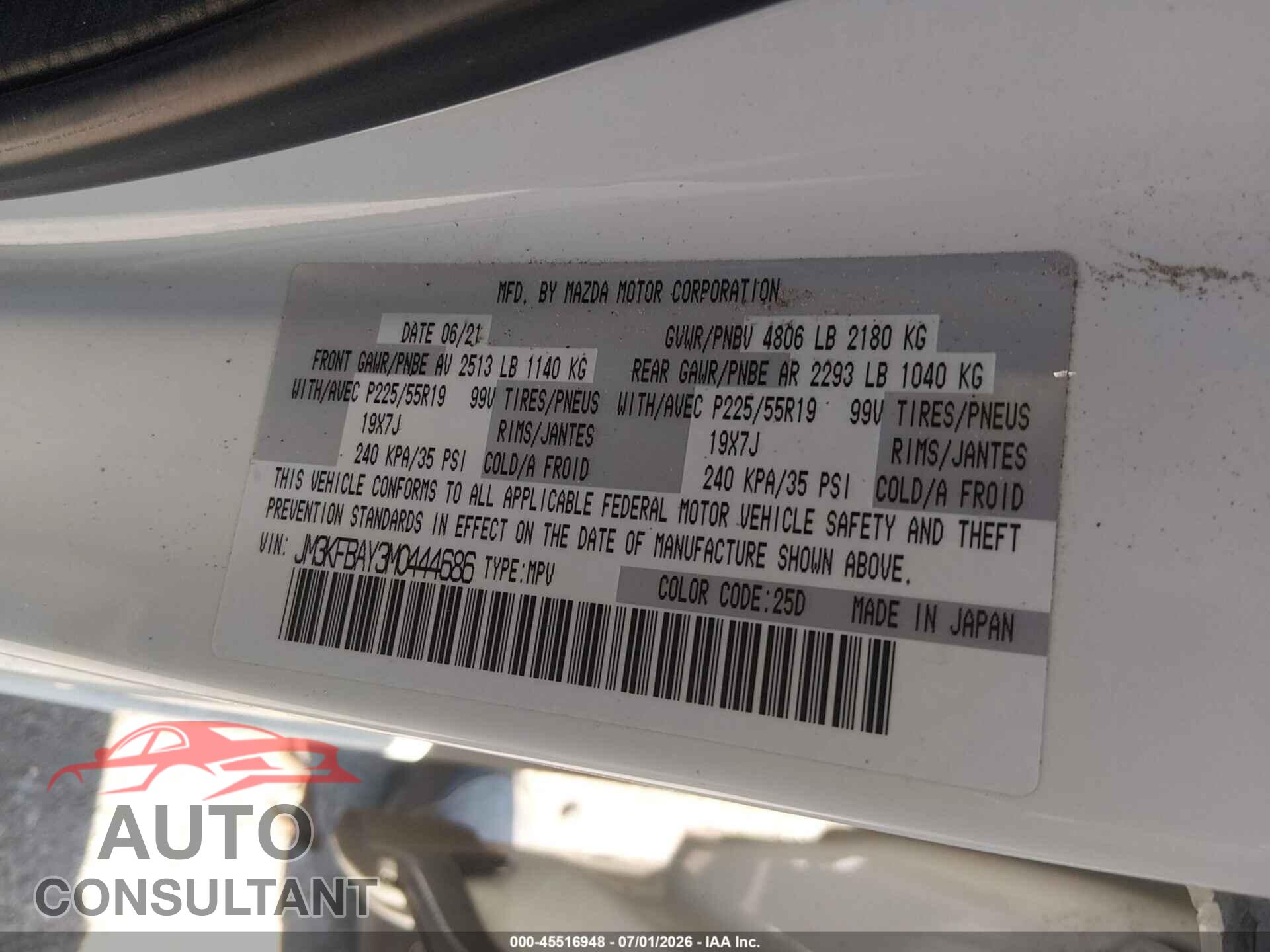 MAZDA CX-5 2021 - JM3KFBAY3M0444686
