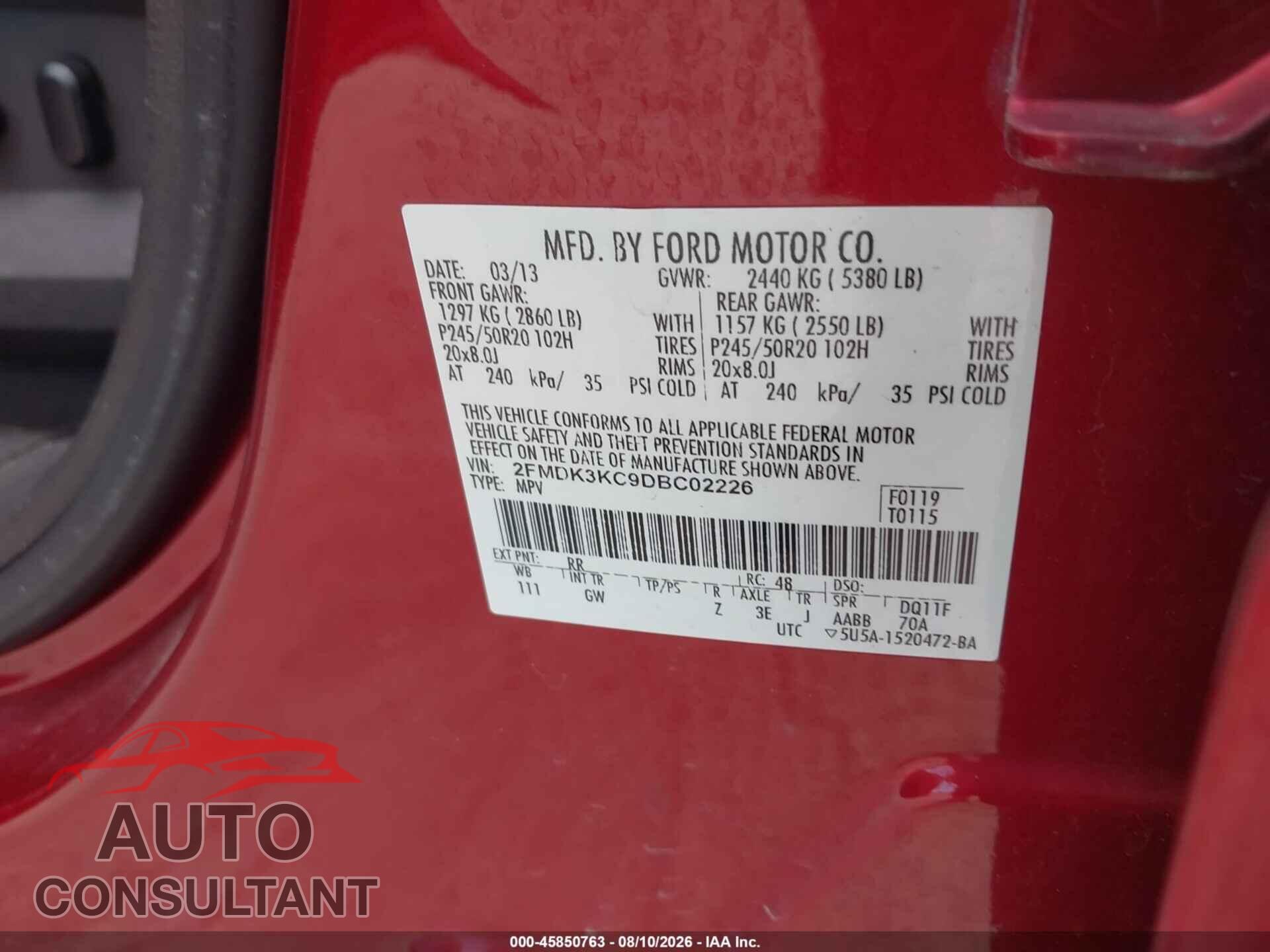 FORD EDGE 2013 - 2FMDK3KC9DBC02226