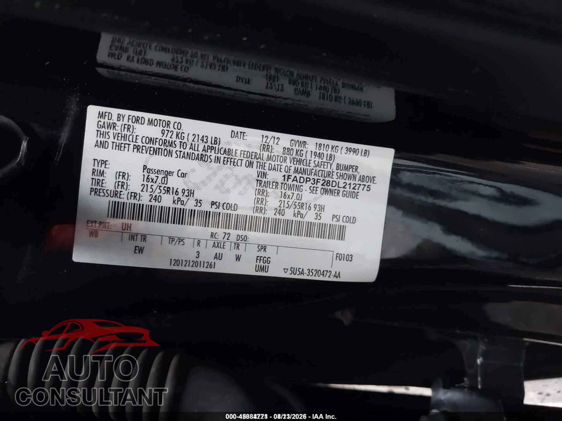 FORD FOCUS 2013 - 1FADP3F28DL212775