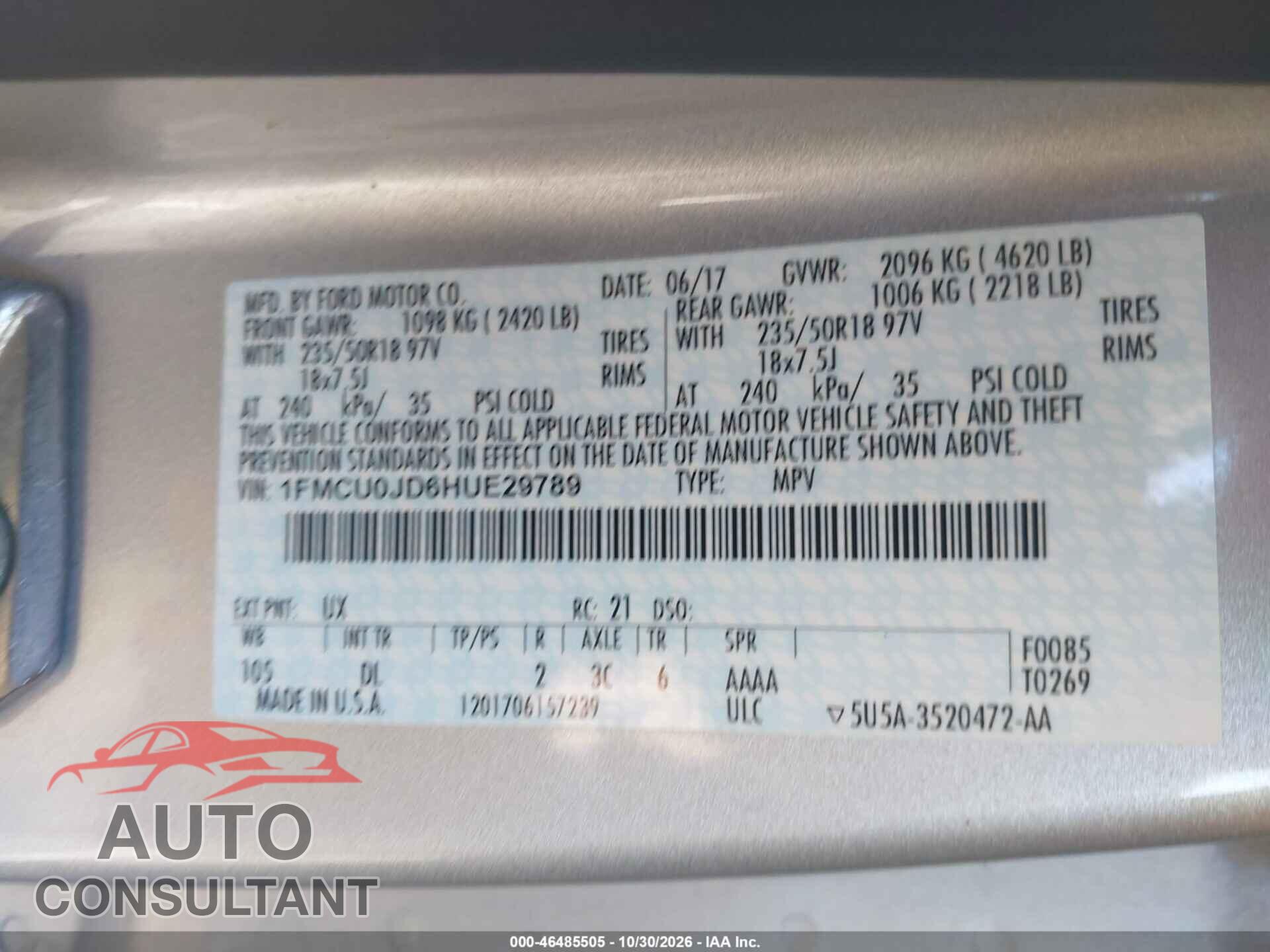 FORD ESCAPE 2017 - 1FMCU0JD6HUE29789
