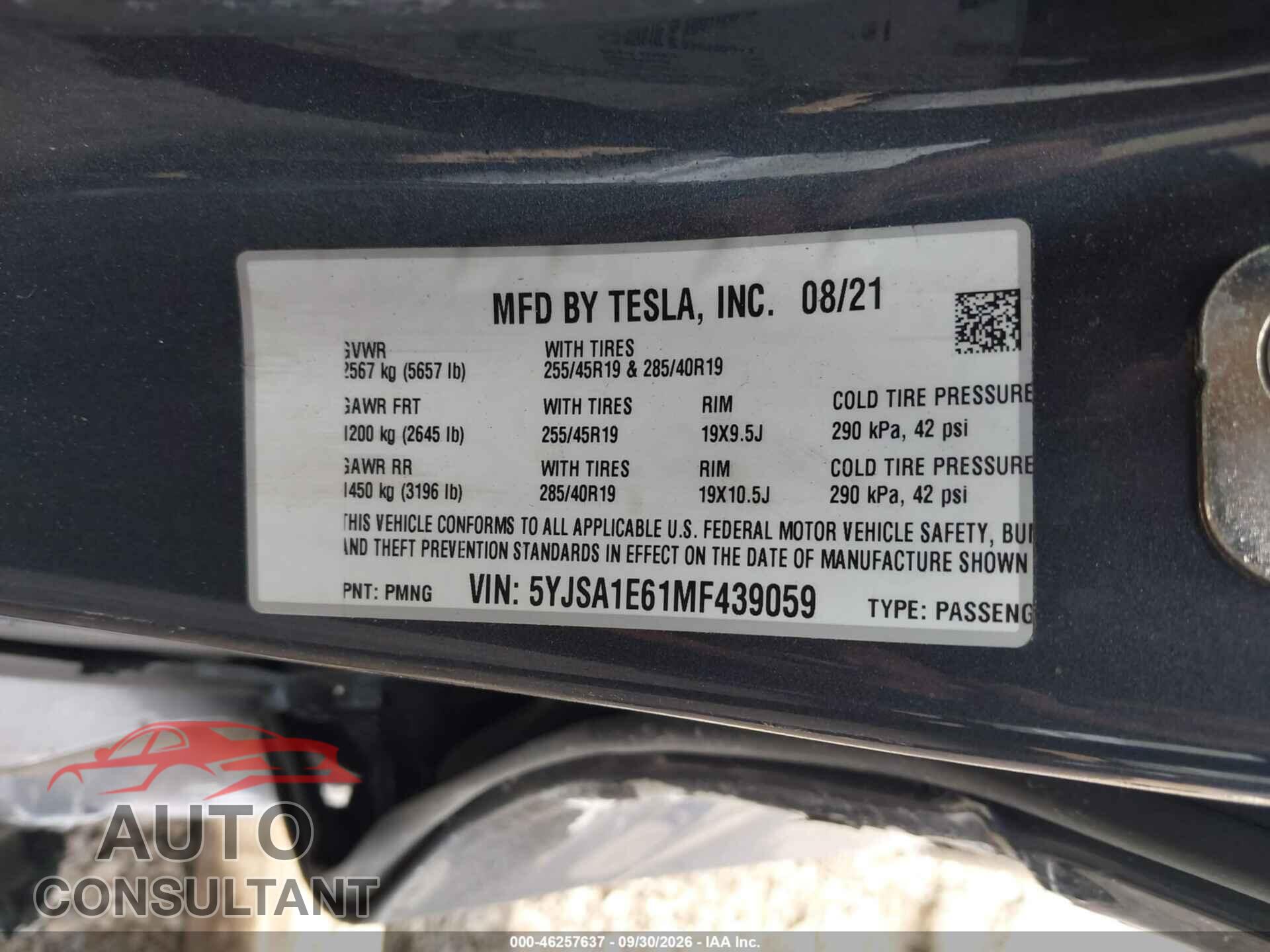 TESLA MODEL S 2021 - 5YJSA1E61MF439059