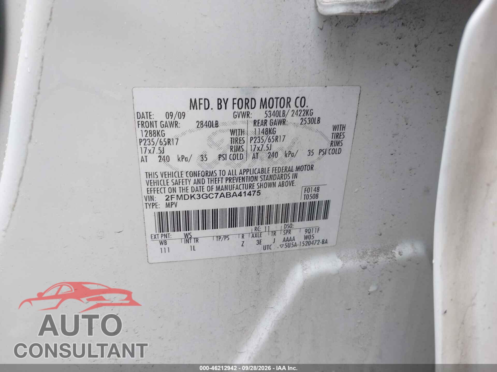 FORD EDGE 2010 - 2FMDK3GC7ABA41475