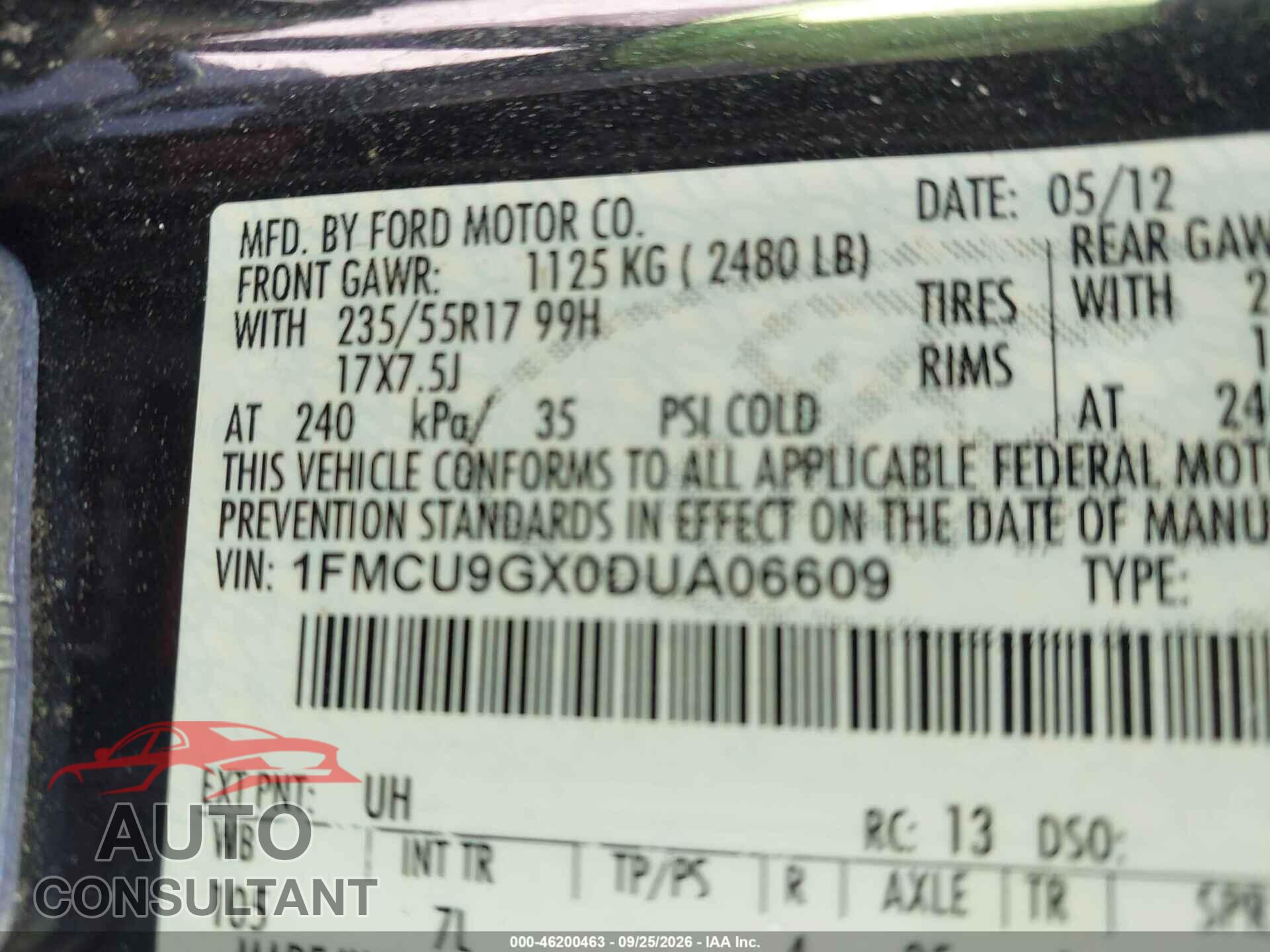 FORD ESCAPE 2013 - 1FMCU9GX0DUA06609