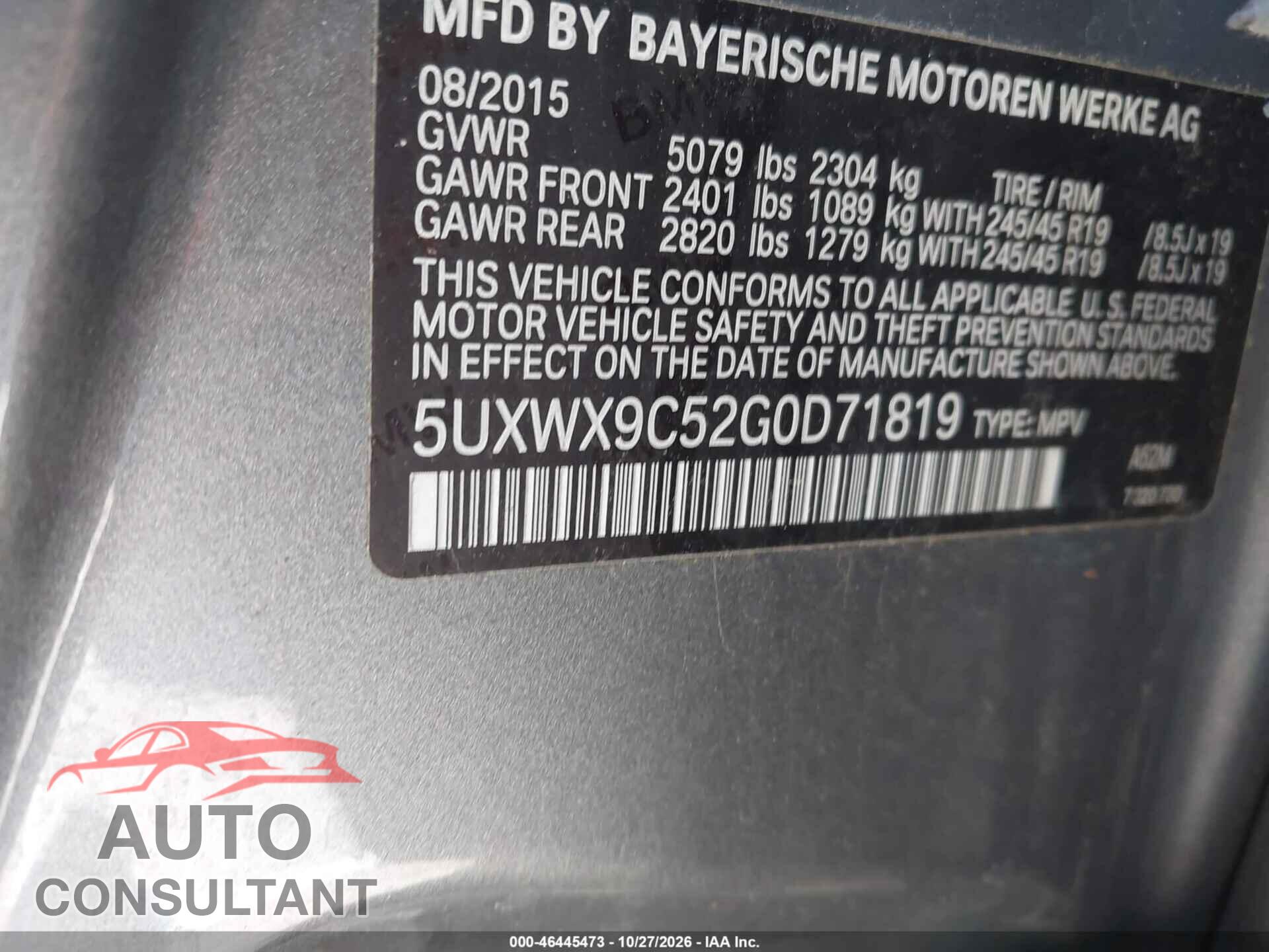 BMW X3 2016 - 5UXWX9C52G0D71819