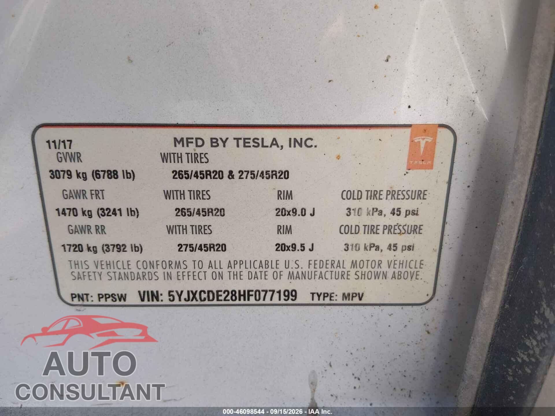 TESLA MODEL X 2017 - 5YJXCDE28HF077199