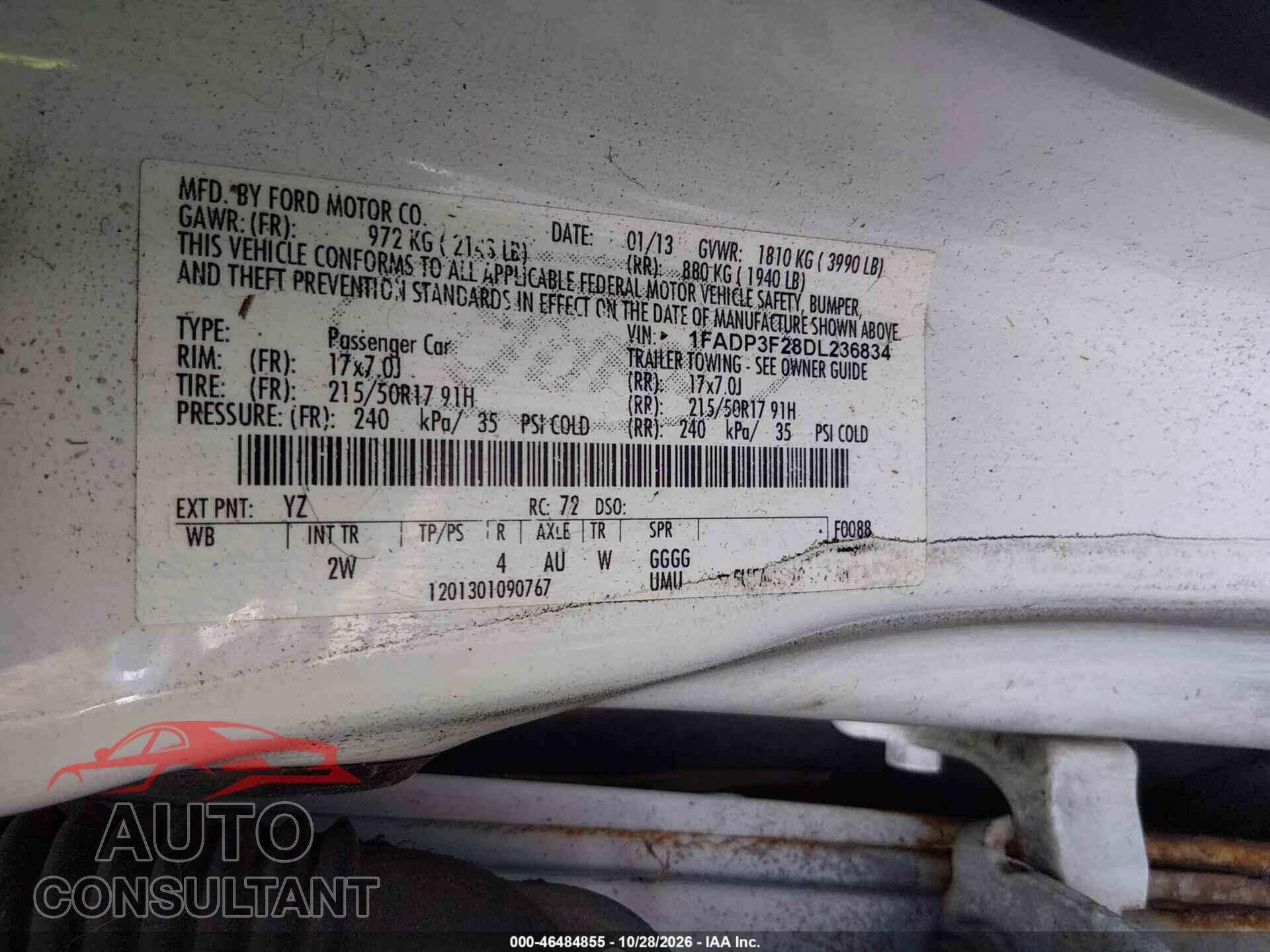 FORD FOCUS 2013 - 1FADP3F28DL236834