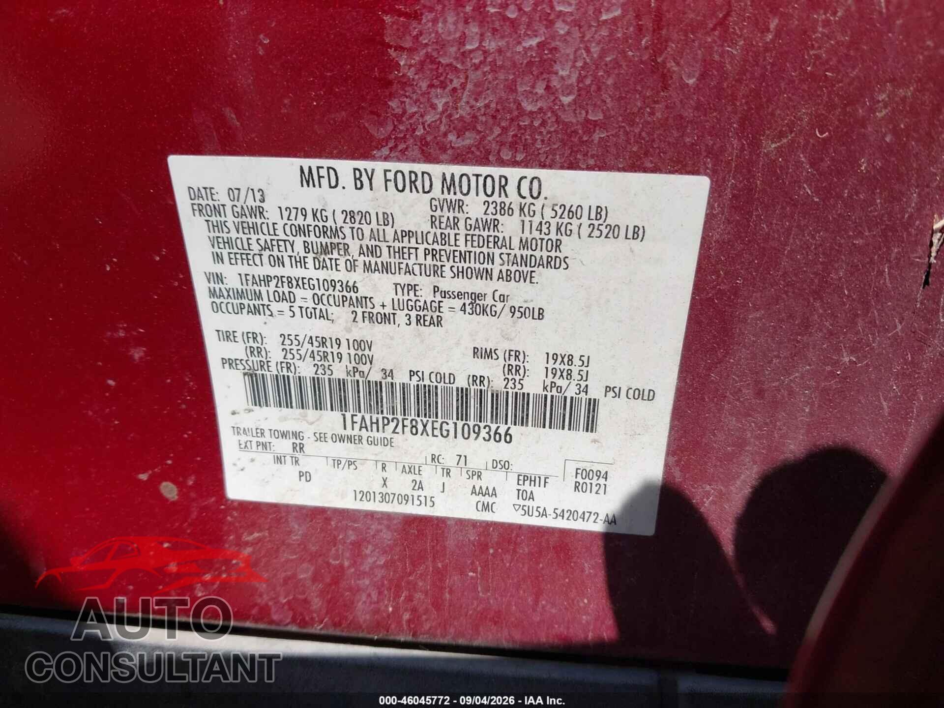 FORD TAURUS 2014 - 1FAHP2F8XEG109366