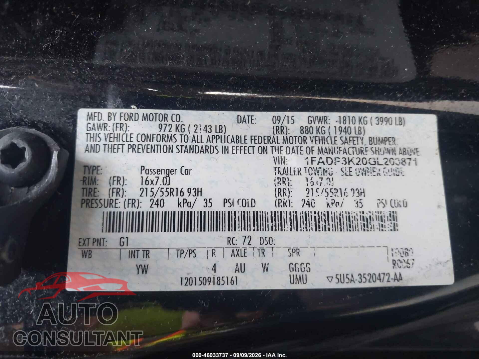 FORD FOCUS 2016 - 1FADP3K20GL203871