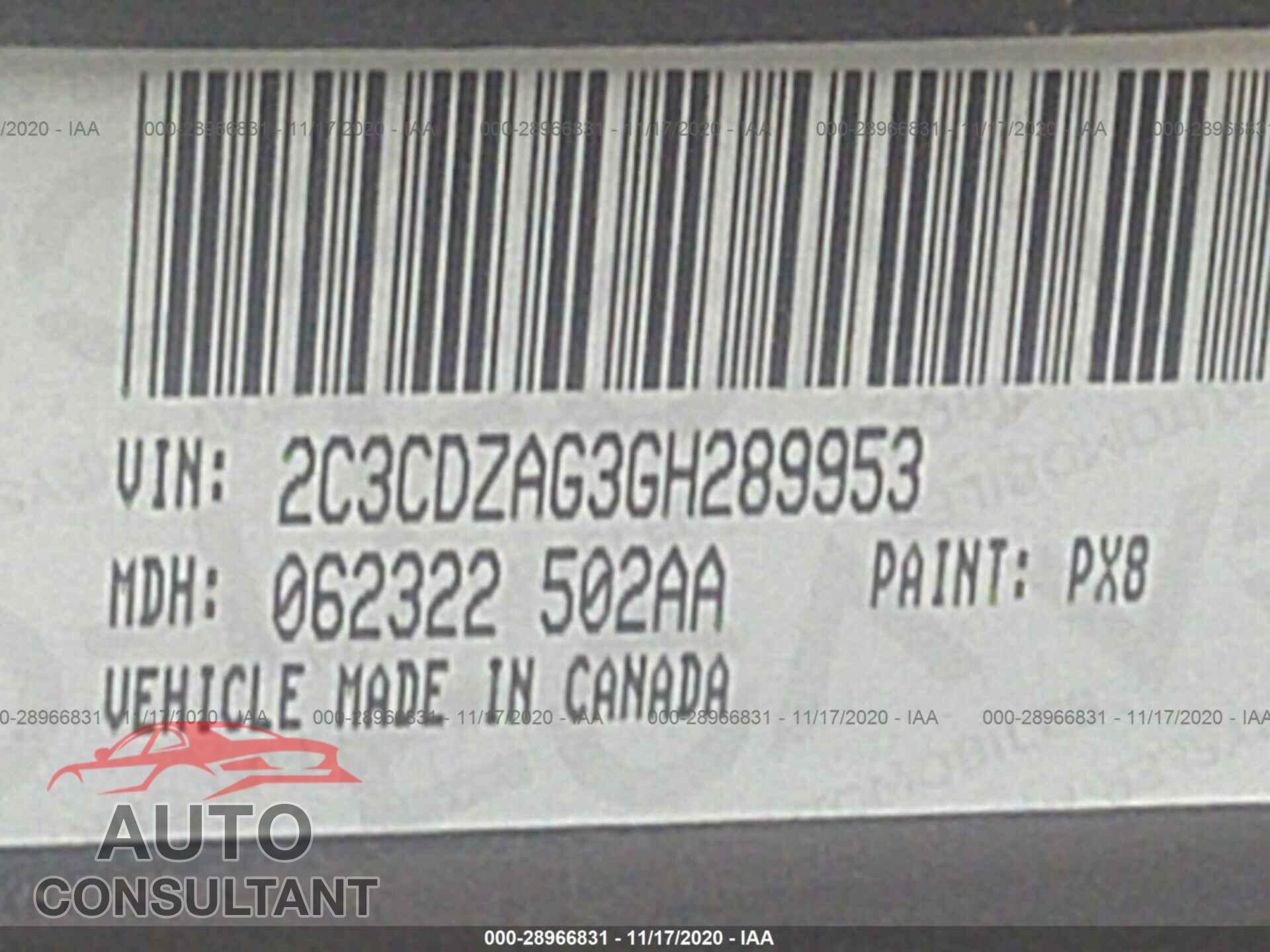 DODGE CHALLENGER 2016 - 2C3CDZAG3GH289953