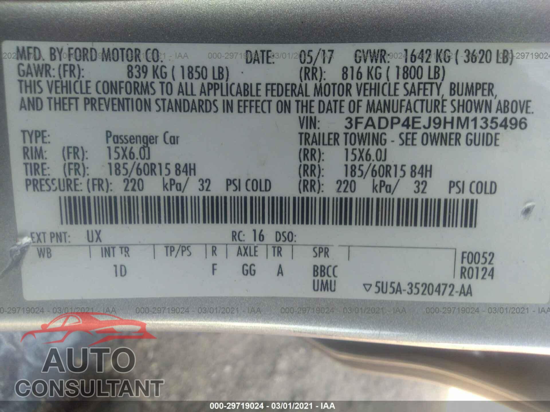 FORD FIESTA 2017 - 3FADP4EJ9HM135496