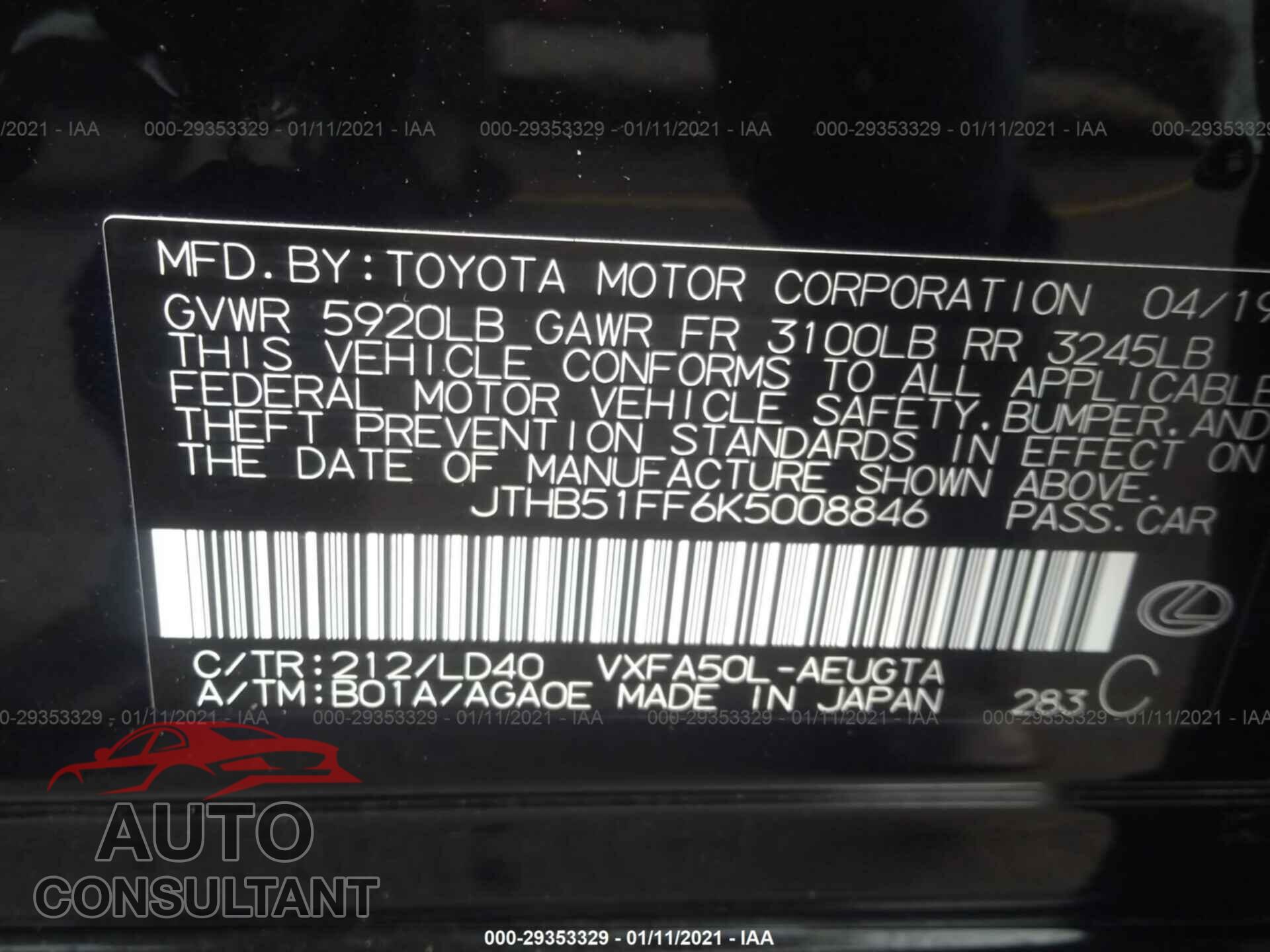 LEXUS LS 2019 - JTHB51FF6K5008846