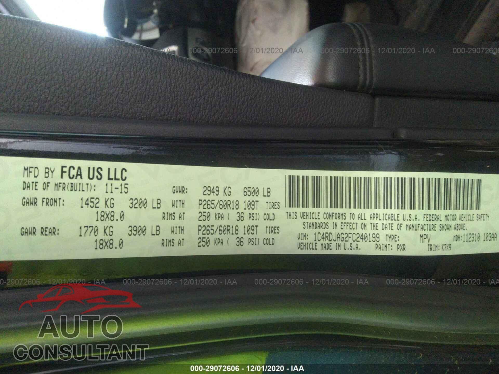 DODGE DURANGO 2015 - 1C4RDJAG2FC240199