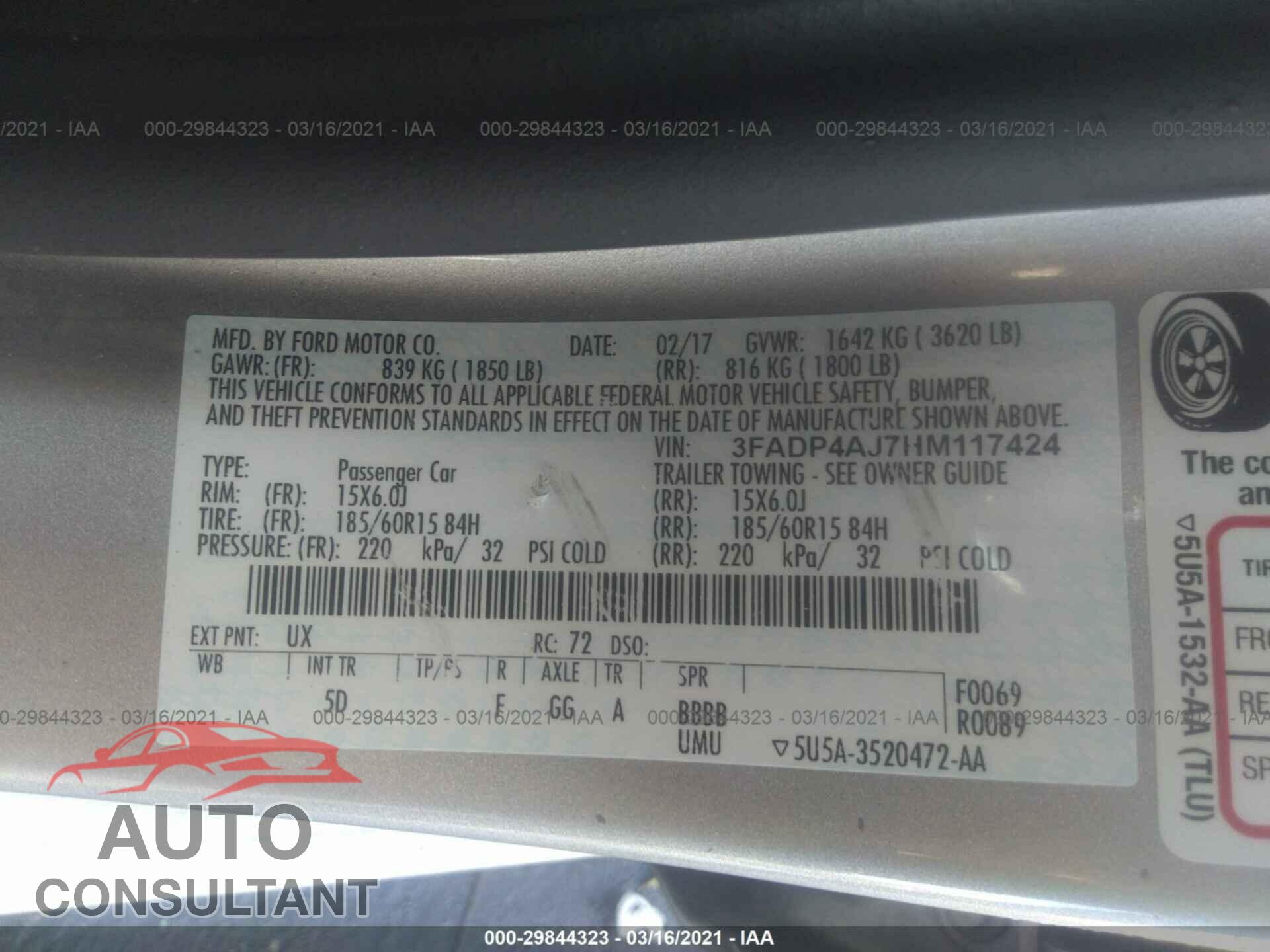 FORD FIESTA 2017 - 3FADP4AJ7HM117424