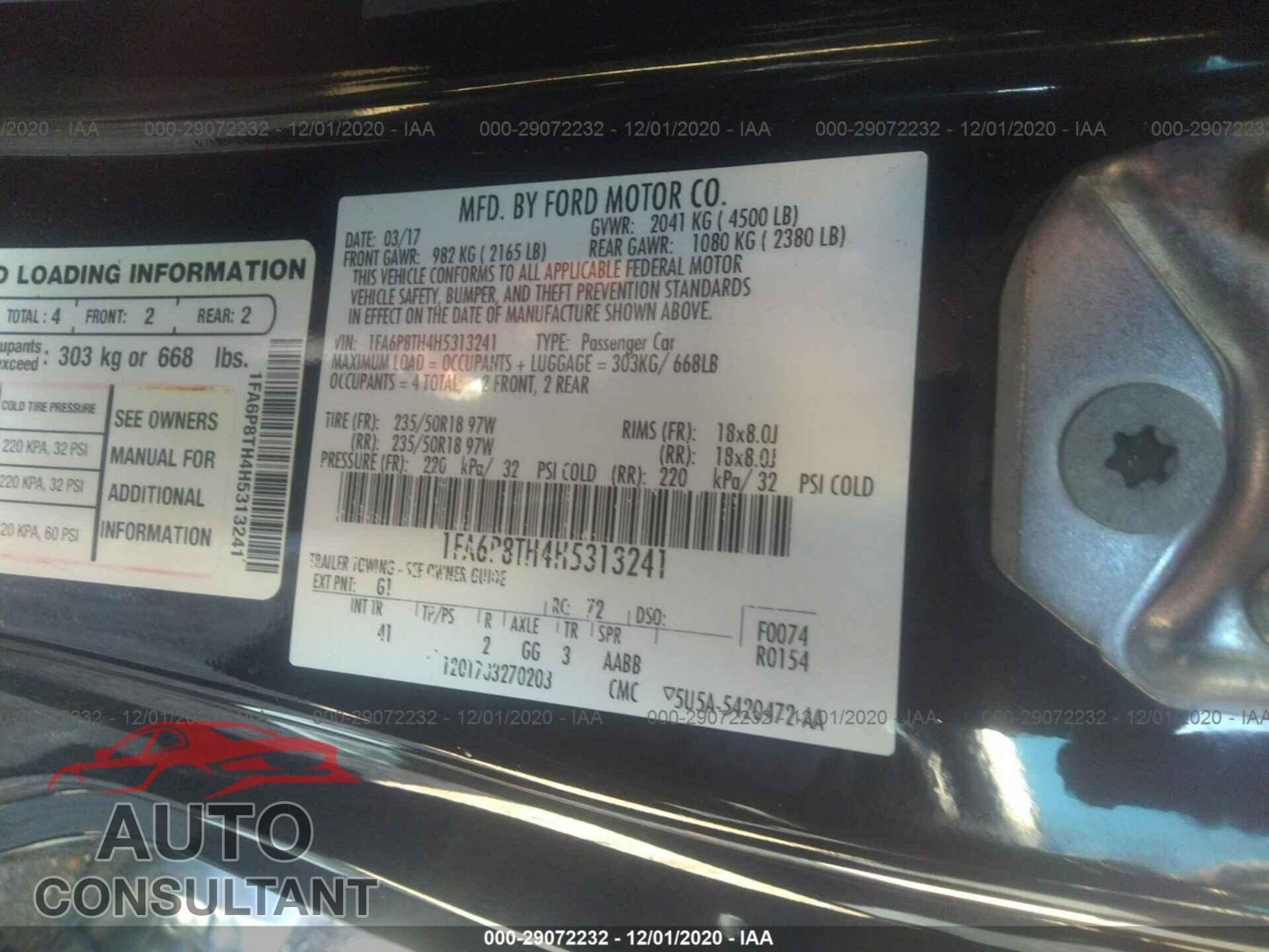 FORD MUSTANG 2017 - 1FA6P8TH4H5313241