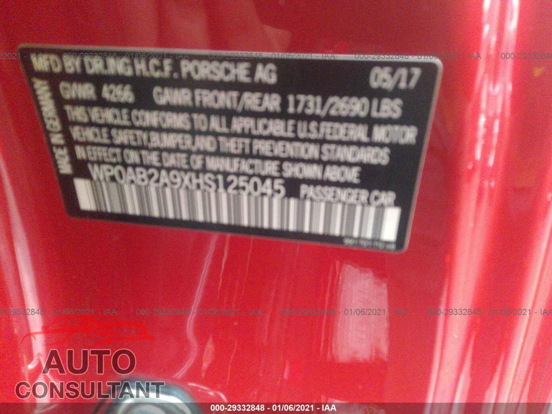 PORSCHE 911 2017 - WP0AB2A9XHS125045