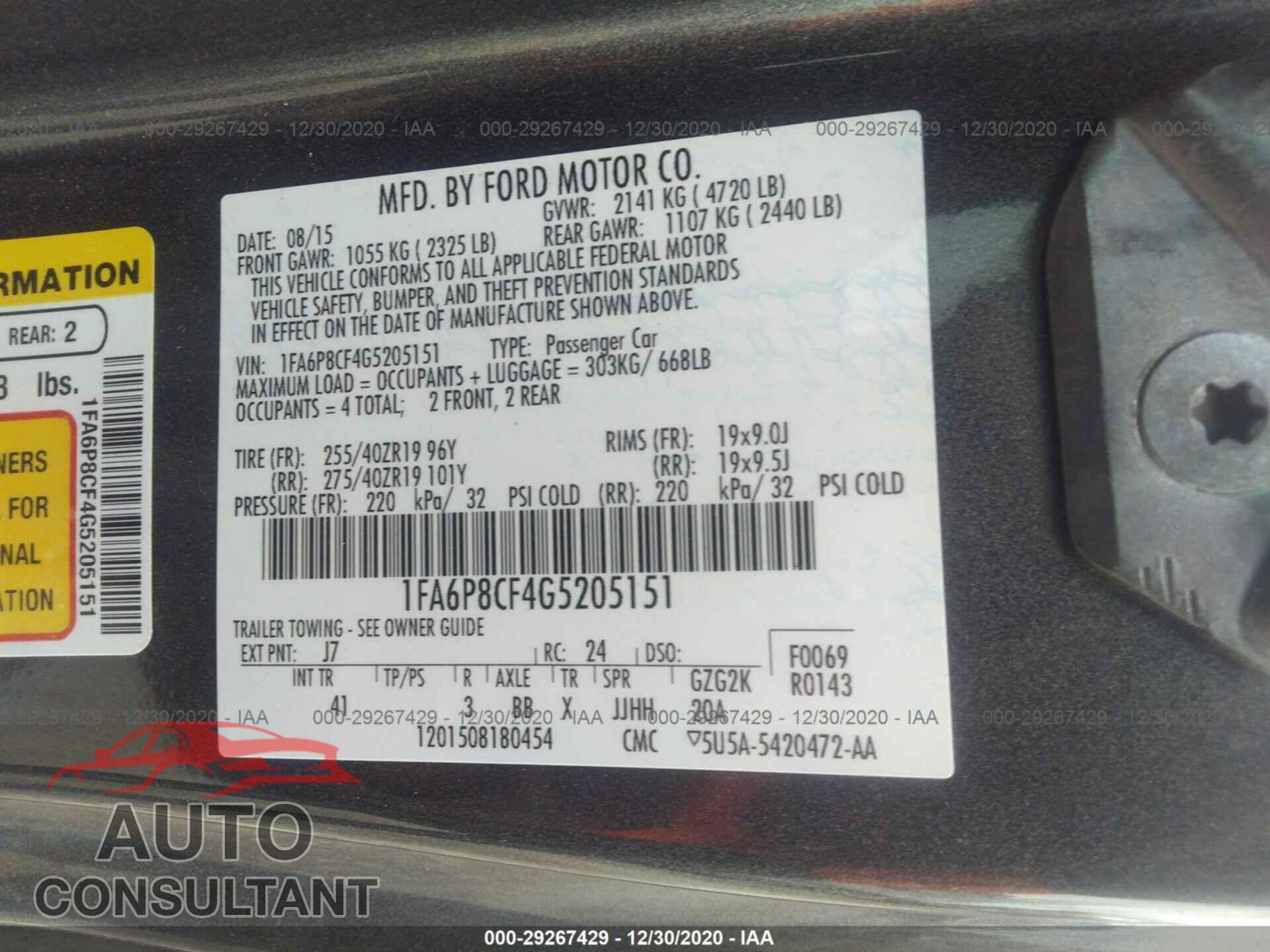 FORD MUSTANG 2016 - 1FA6P8CF4G5205151