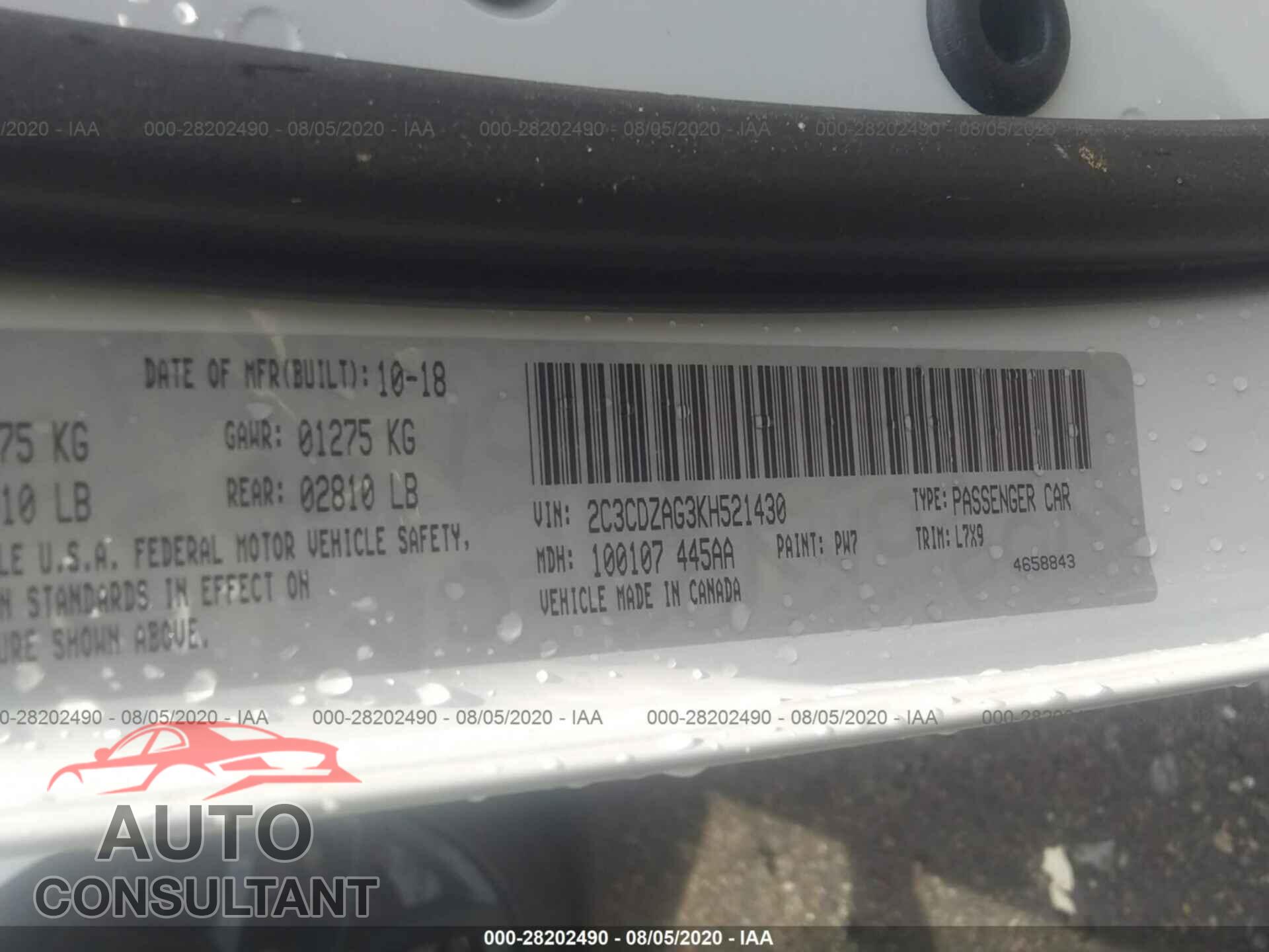 DODGE CHALLENGER 2019 - 2C3CDZAG3KH521430