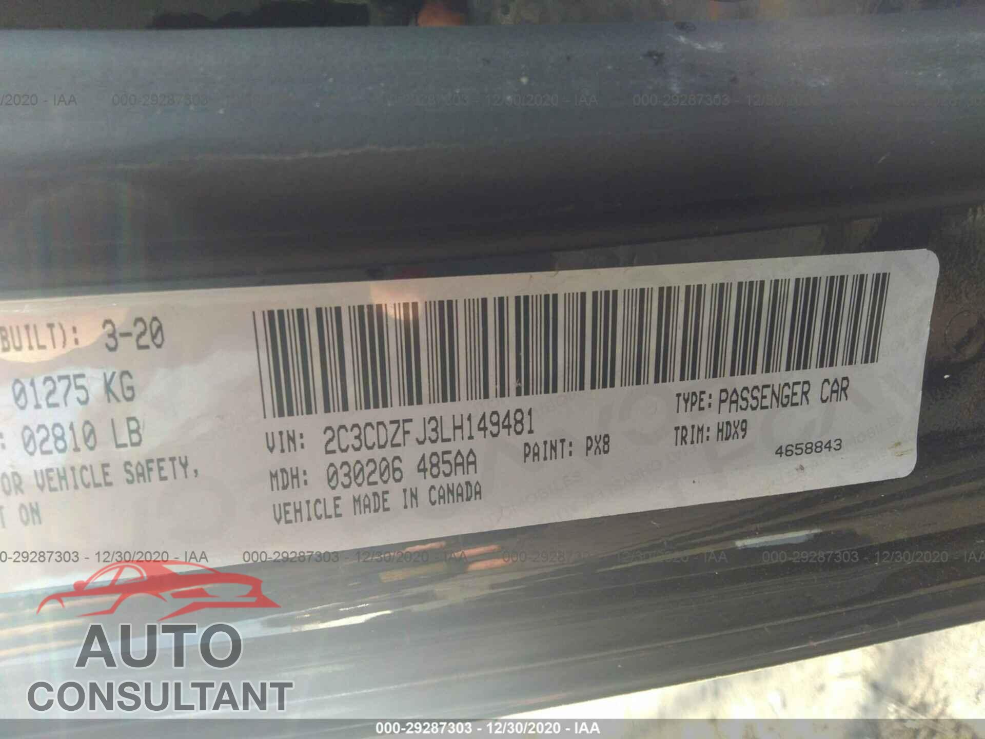 DODGE CHALLENGER 2020 - 2C3CDZFJ3LH149481